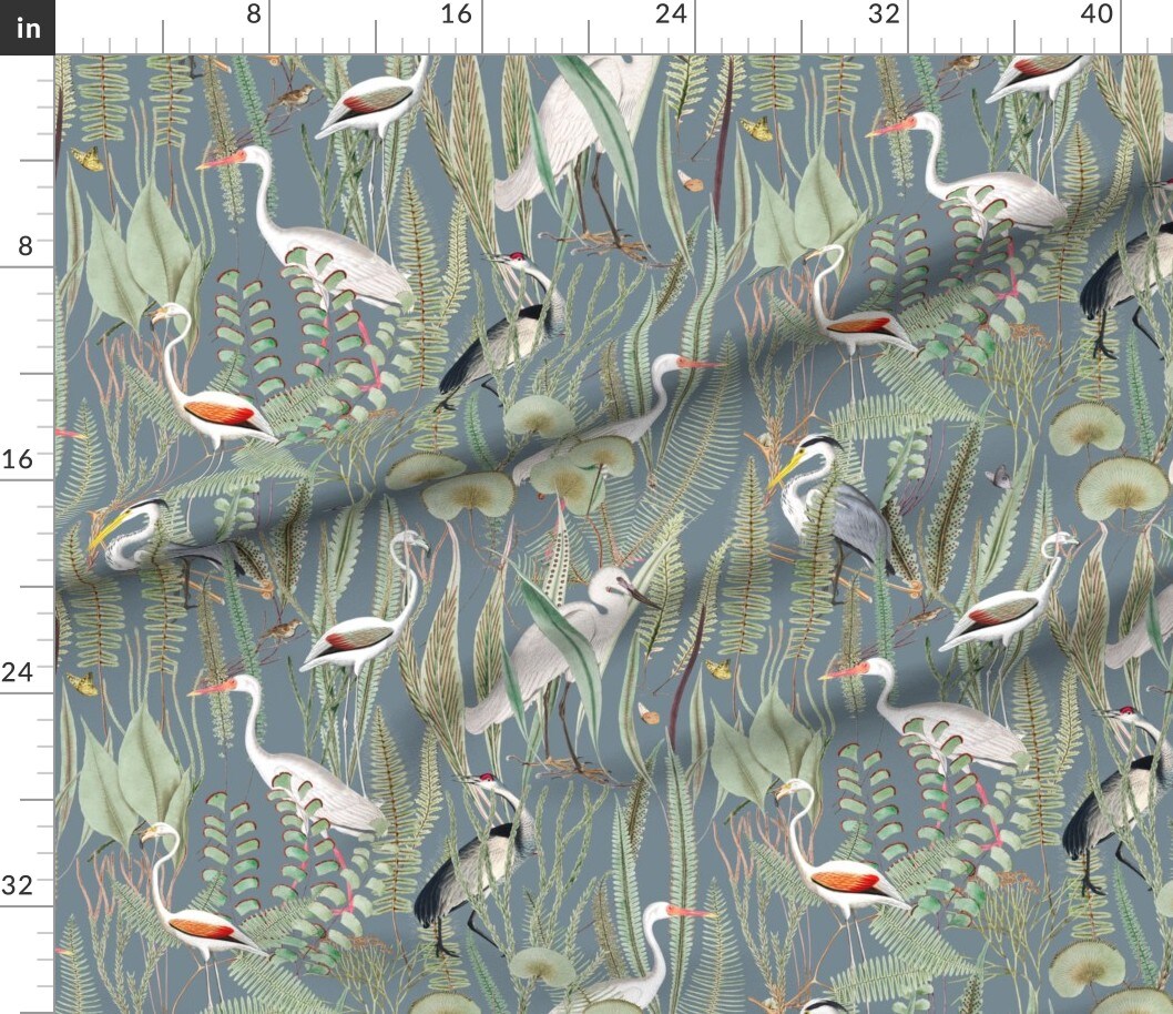 Various Fabrics by the Yard or Fat Quarter Cranes Herons Slate Blue Gray Large Scale Birds Wildlife Coastal Custom Printed Fabric by Spoonflower