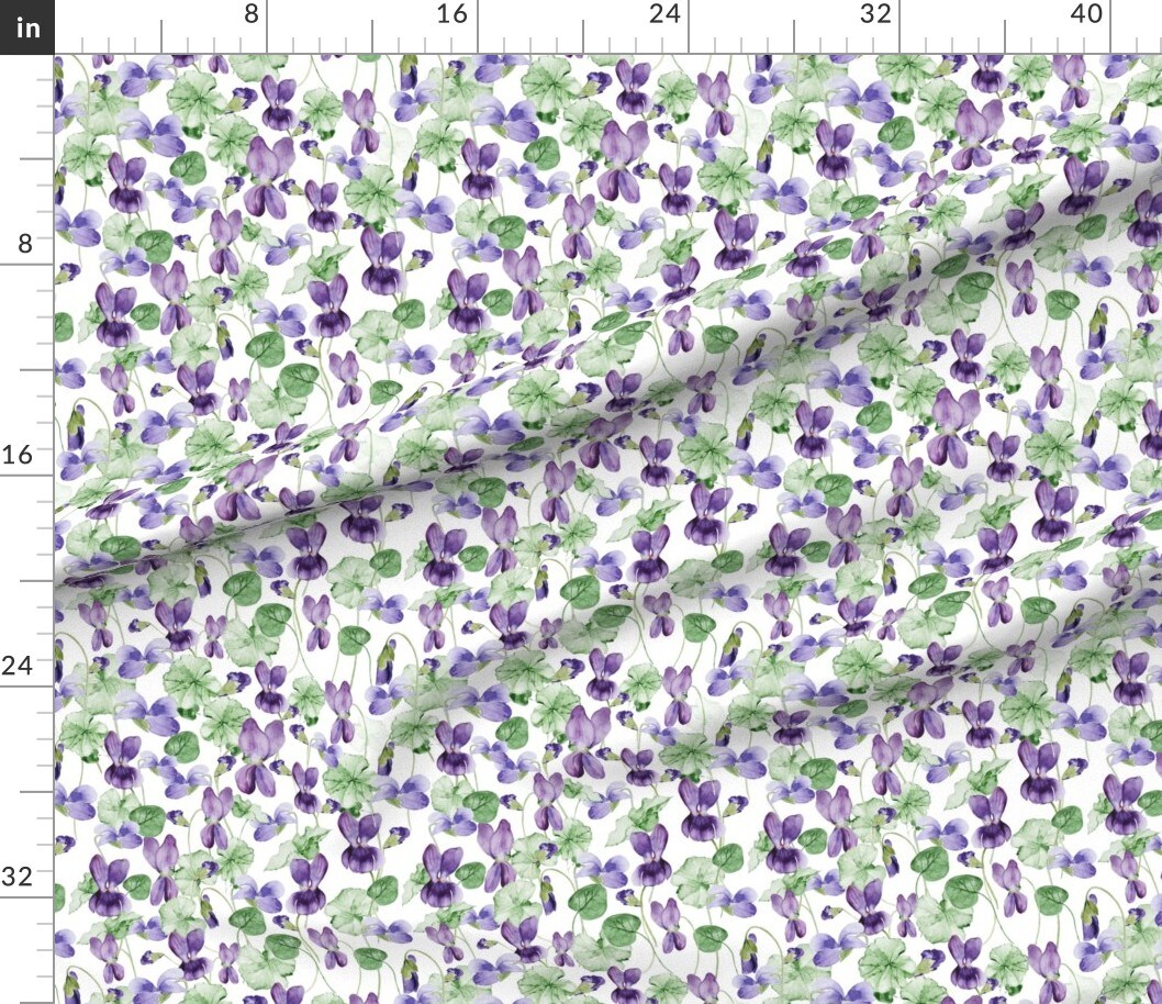 Various Fabrics by the Yard or Fat Quarter Violet Floral Watercolor Spring Flowers Botanical Garden Green Purple White Custom Printed Fabric by Spoonflower