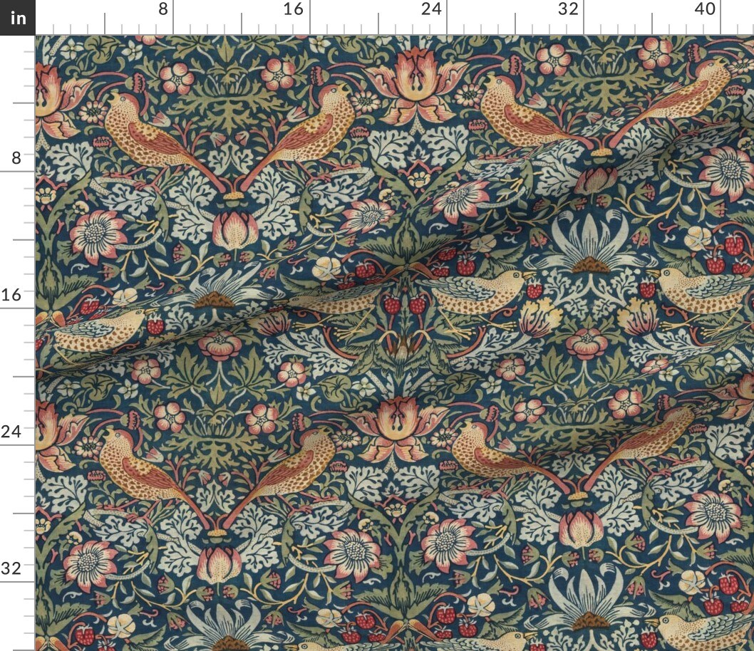 Strawberry Thief William Morris Floral Vintage Arts And Crafts Historical English Cottage Victorian Flowers Antique Sage Botanical Edwardian Custom Printed Fabric by Spoonflower Various Fabrics by the Yard or Fat Quarter