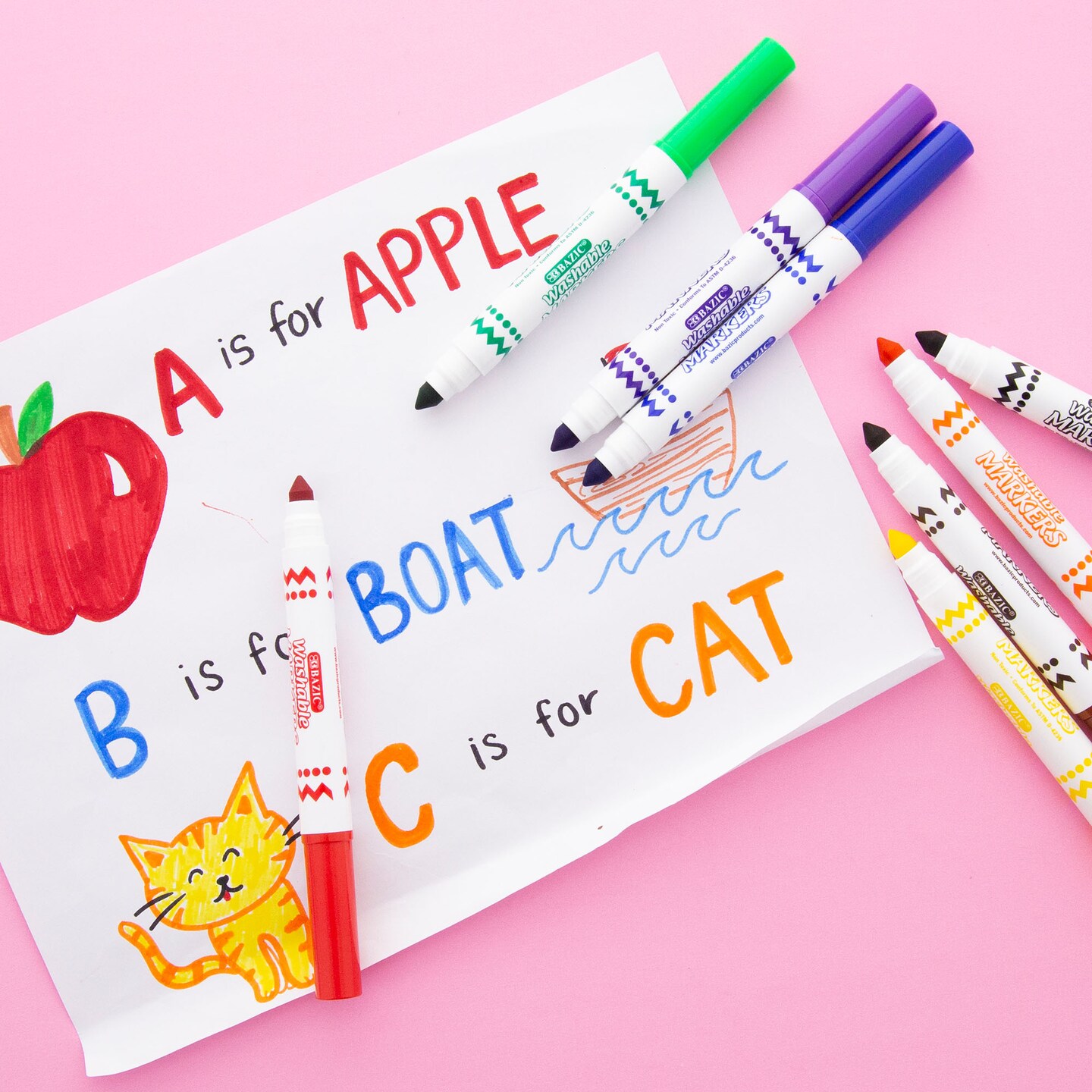 BAZIC Washable Markers Broad Line Jumbo 8 Color