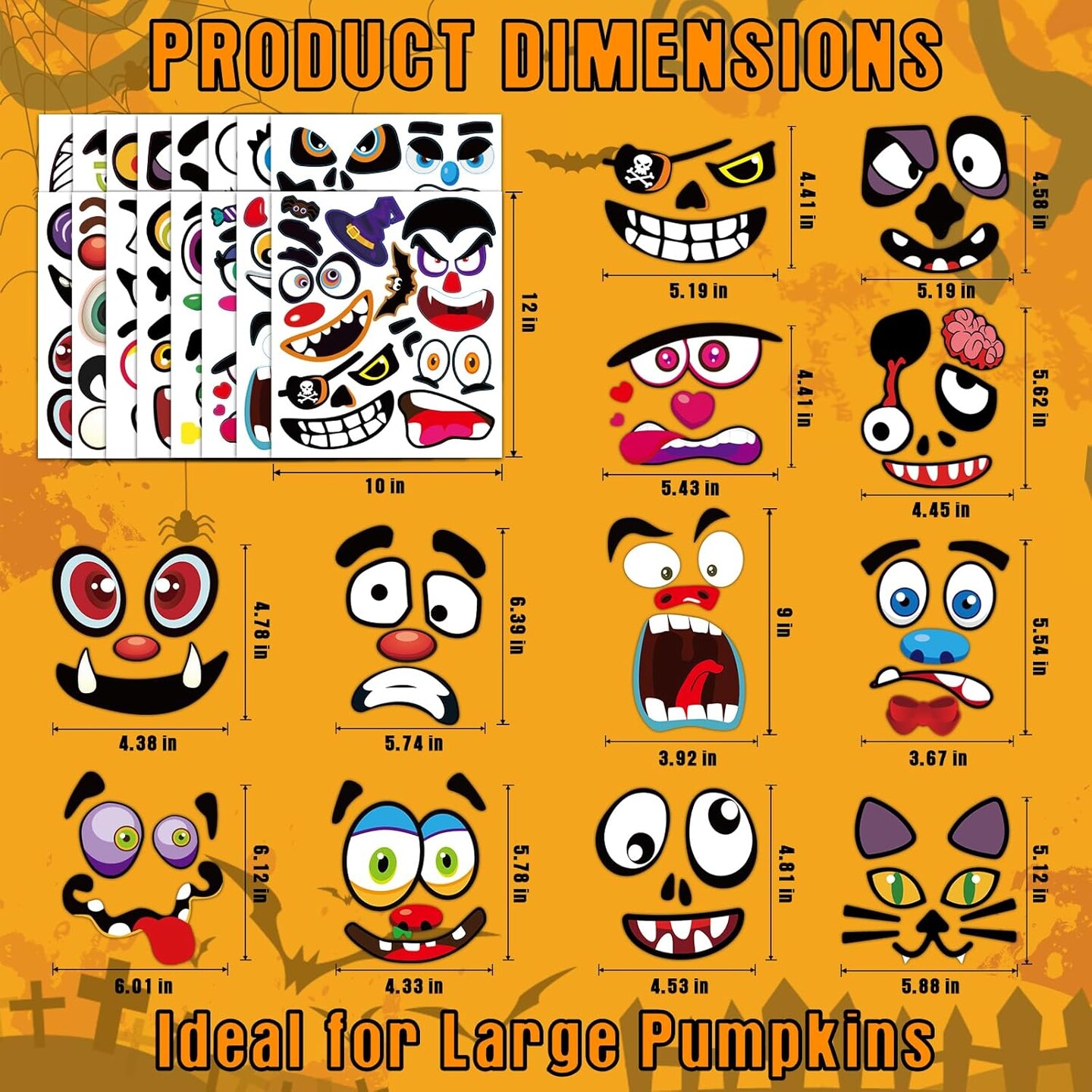 62 Faces Halloween Pumpkin Decorating Stickers