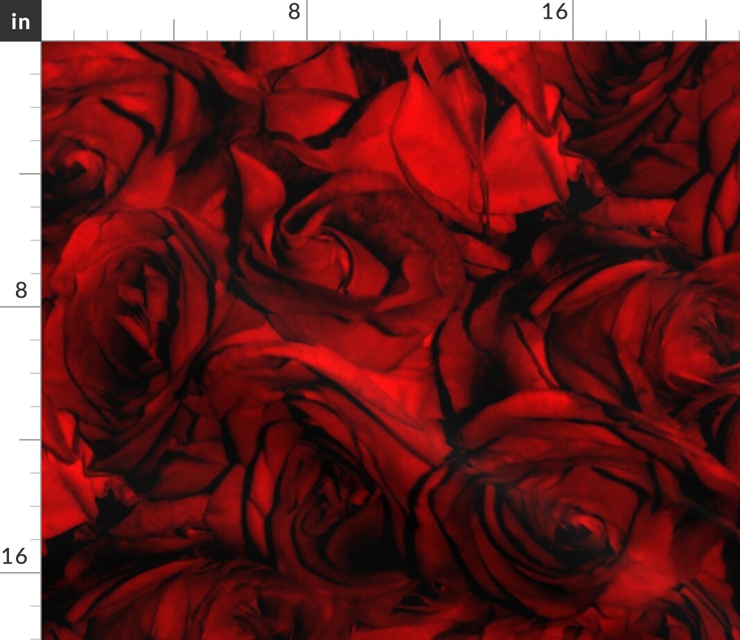 Blood Roses Rose Flowers Romantic Victorian Red Fire Orange Poppy Floral Nature Photographic Custom Printed Fabric by Spoonflower Various Fabrics by the Yard or Fat Quarter