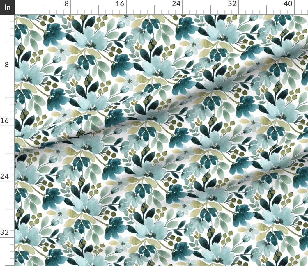 Various Fabrics by the Yard or Fat Quarter Watercolor Floral Aqua ...