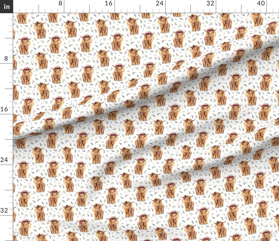 Various Fabrics by the Yard or Fat Quarter Highland Cows Leaves Maroon Floral Calf Cattle Cow Custom Printed Fabric by Spoonflower