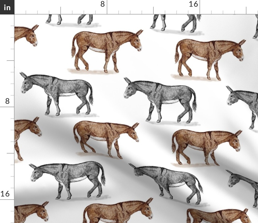 Donkey Brown Gray White Animal Custom Printed Fabric by Spoonflower Various Fabrics by the Yard or Fat Quarter