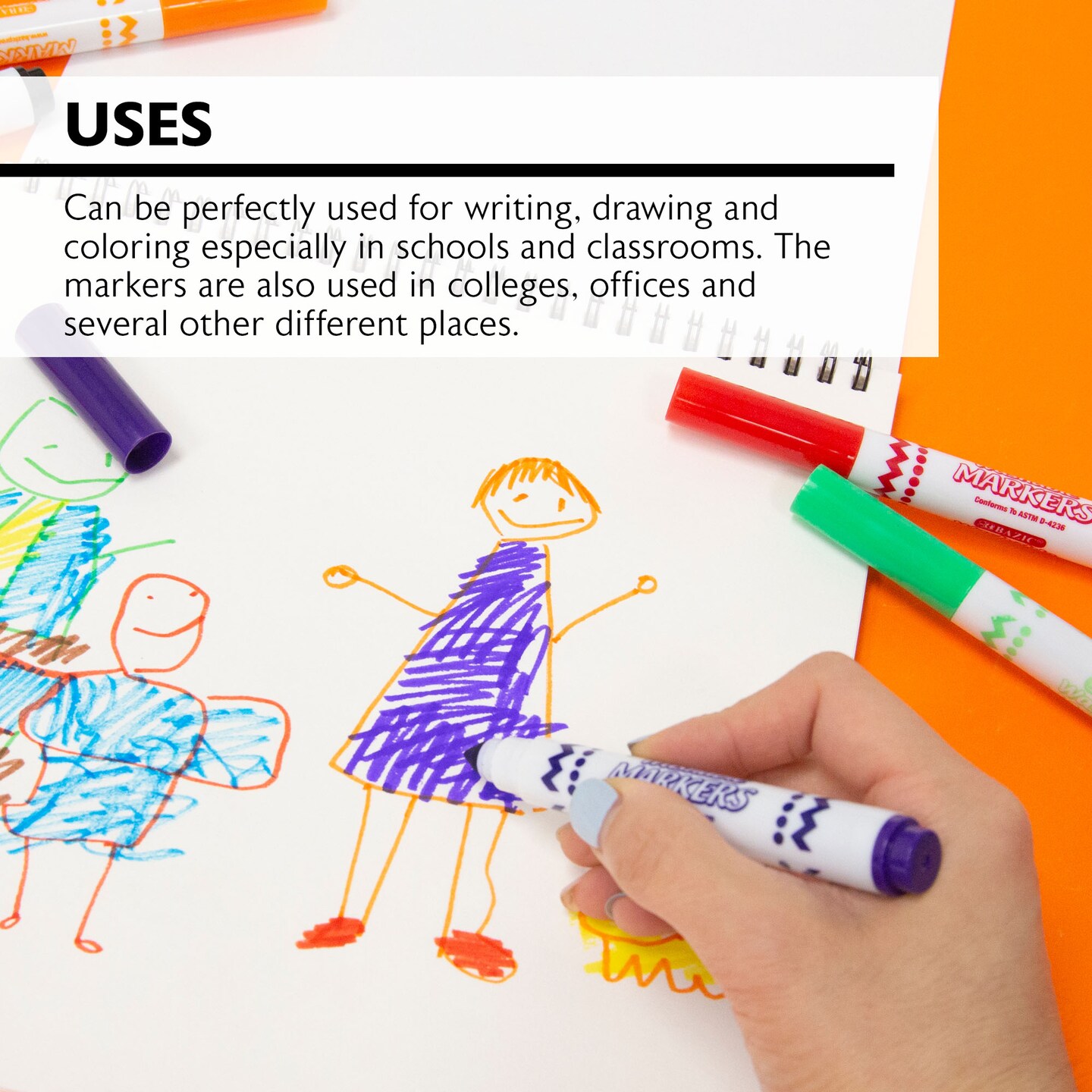 BAZIC Washable Markers Broad Line Jumbo 8 Color