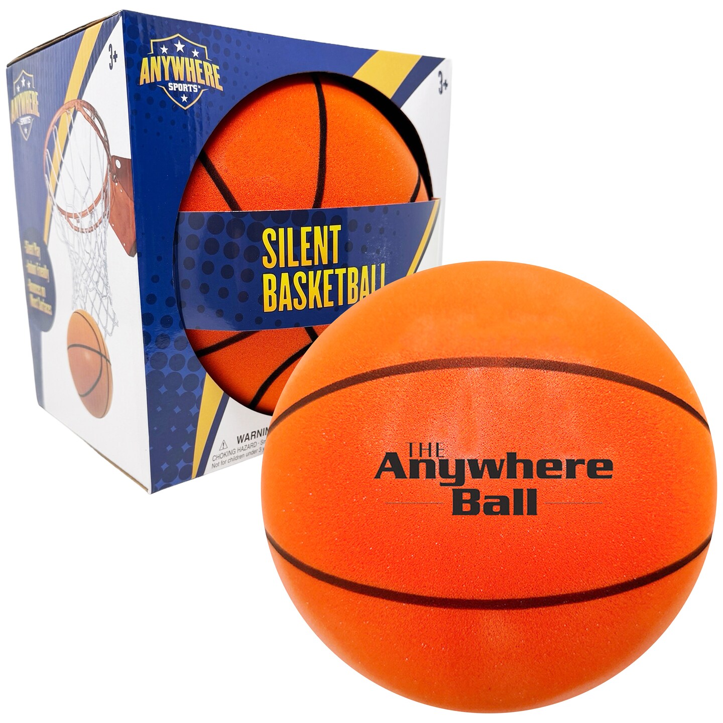 Anywhere Sports: Silent Basketball - 7" Mini Size, Orange Squishy Airless Foam Ball, Realistic Bounce, Quiet Indoor-Outdoor Play, Waterproof, Kids 3+