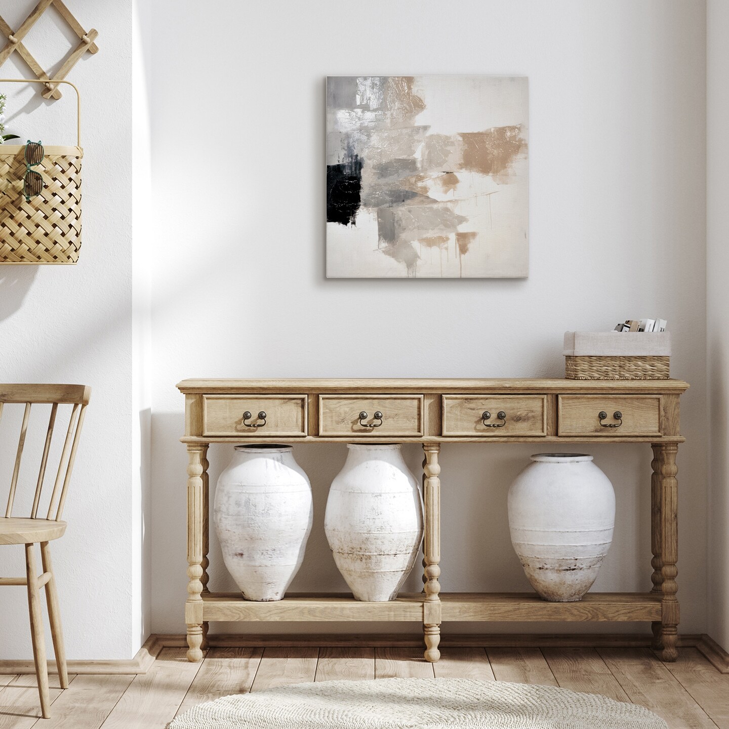 Americanflat Canvas Wall Art with Hand-Painted Accents - Gallery Wrap - Abstract Wall Art - Black, White, Grey, Beige and Cream