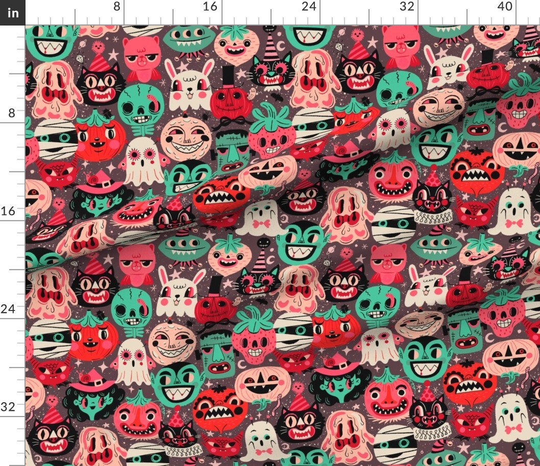 Various Fabrics by the Yard or Fat Quarter Retro Halloween Mummy Monster Skull Witch Ghost Party Spooky Fun Cute Fruit Cat Kids Novelty Faces Costume Custom Printed Fabric by Spoonflower