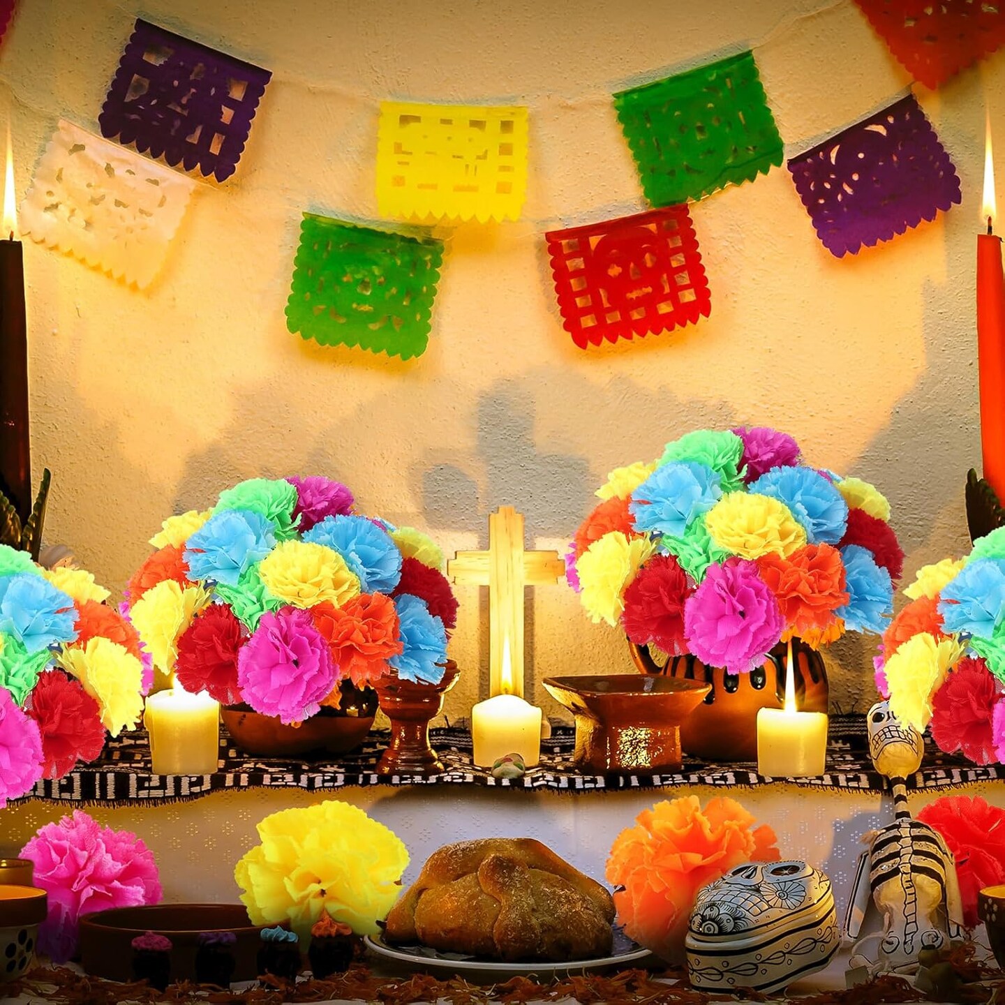 60 Pcs Marigold Flower Heads Bulk Mexican (Cute Colors) 7.87"D x 9.84"W x 1.18"H