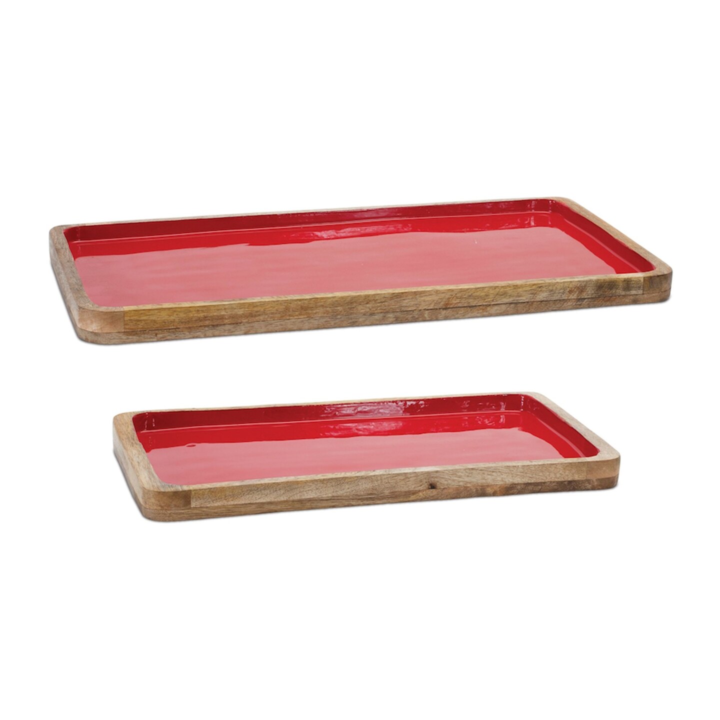 Melrose Rectangular Wooden Trimmed Christmas Serving Tray - 20" - Brown and Red - Set of 2