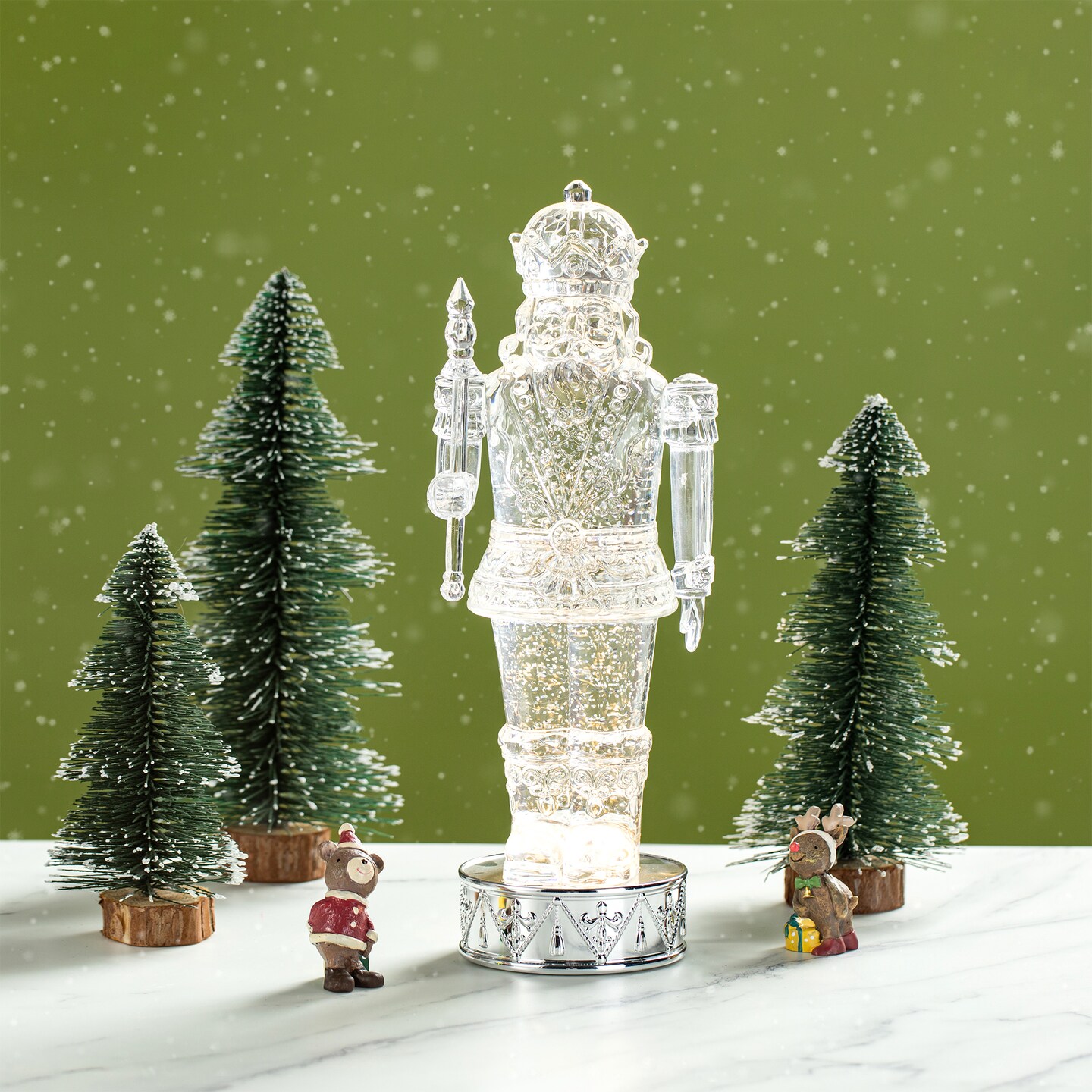 Set of 2 12.5&#x22;H Lighted Acrylic Crystal Nutcracker Figurine Waterglobe
