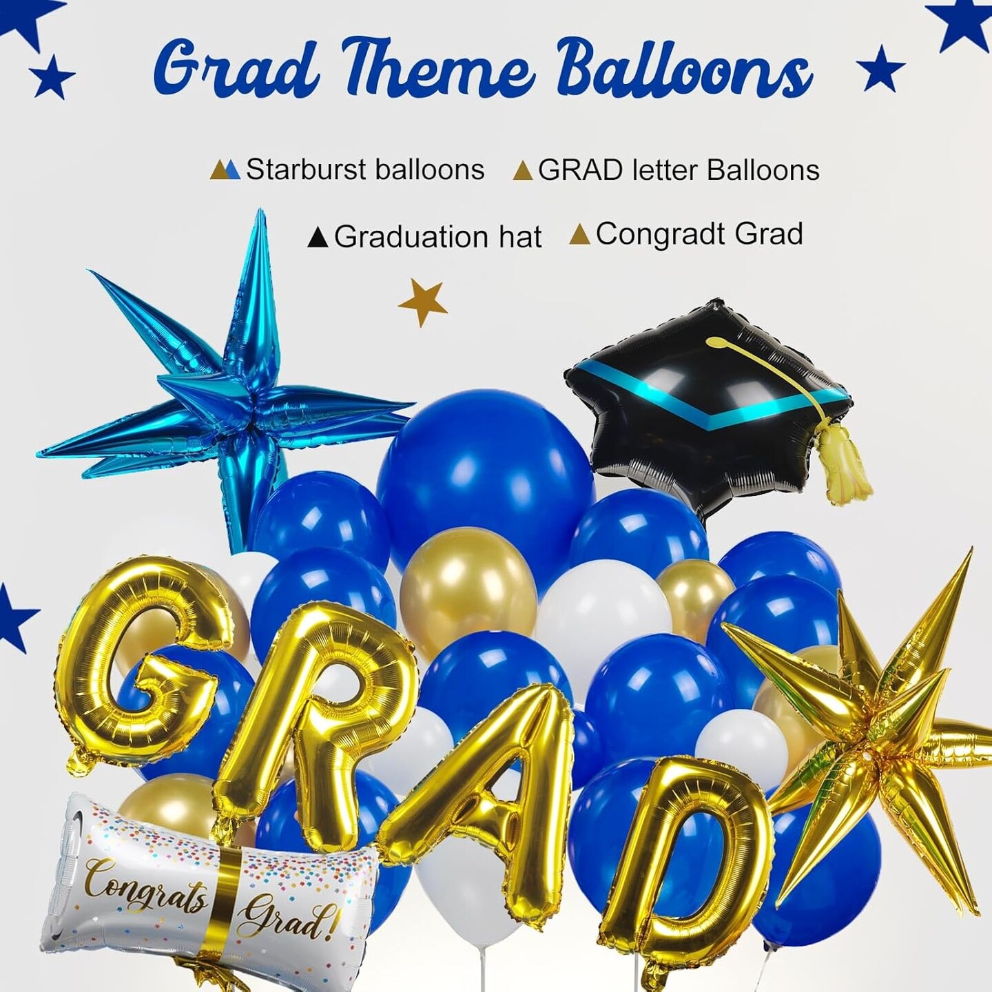 138Pcs Royal Blue and Gold Graduation Balloon Arch Kit - Class of 2026 Garland with GRAD Foil Letters, Cap & Diploma Balloons - Professional Party Supplies for College, High School & Prom
