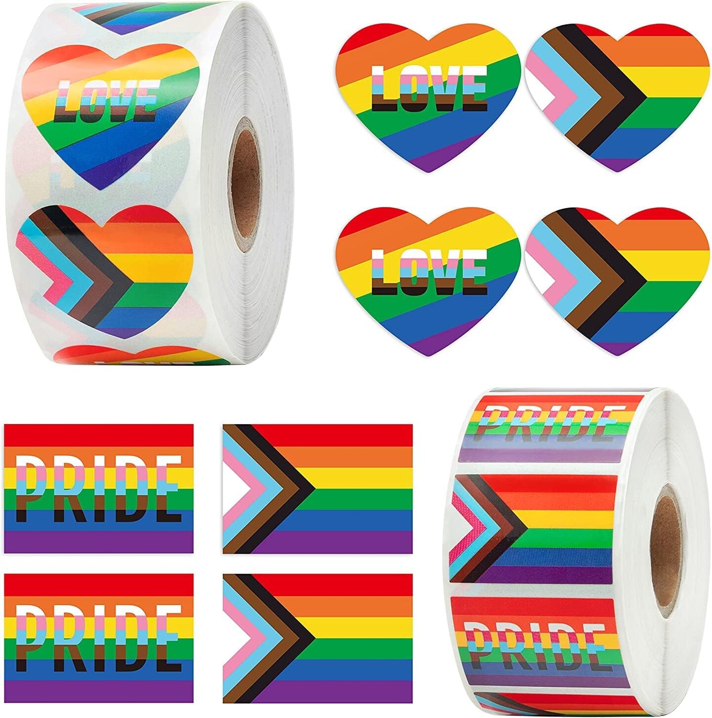 1600PCS LGBTQ+ Pride Heart Stickers Roll Set – Waterproof Rainbow Flag Vinyl Decals for Water Bottles, Laptops, Phones & Pride Parades | Gay Lesbian Bi Trans Nonbinary Accessories