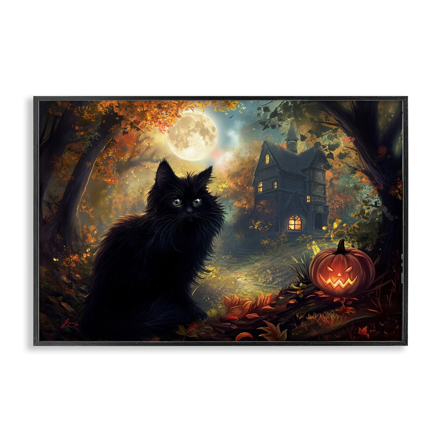 Stupell Industries Black Cat &#x26; Haunted Mansion Framed Giclee Design by Wumples