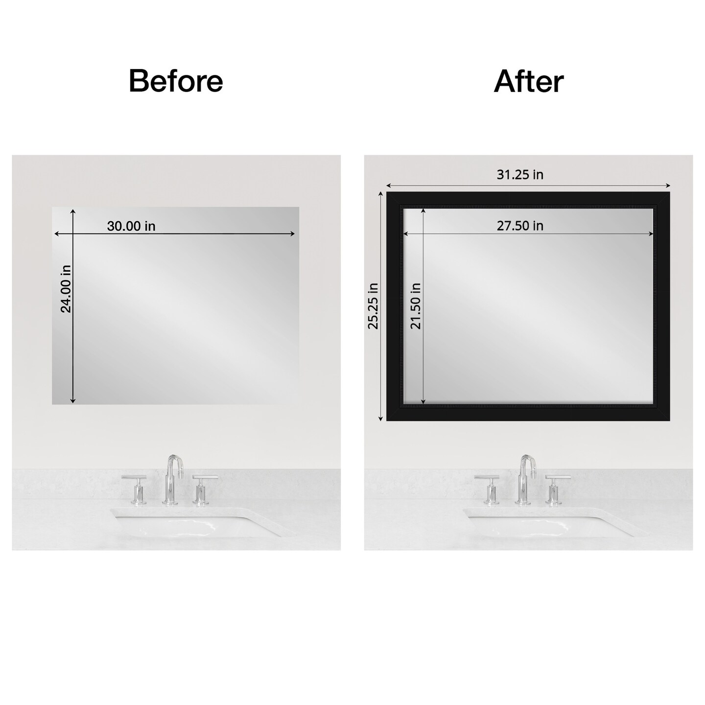 Amanti Art Mirror Makeover Bathroom Mirror Frame Border Kit - Fully Assembled Peel and Stick Frame - Mirror NOT Included - Avon Black Trim