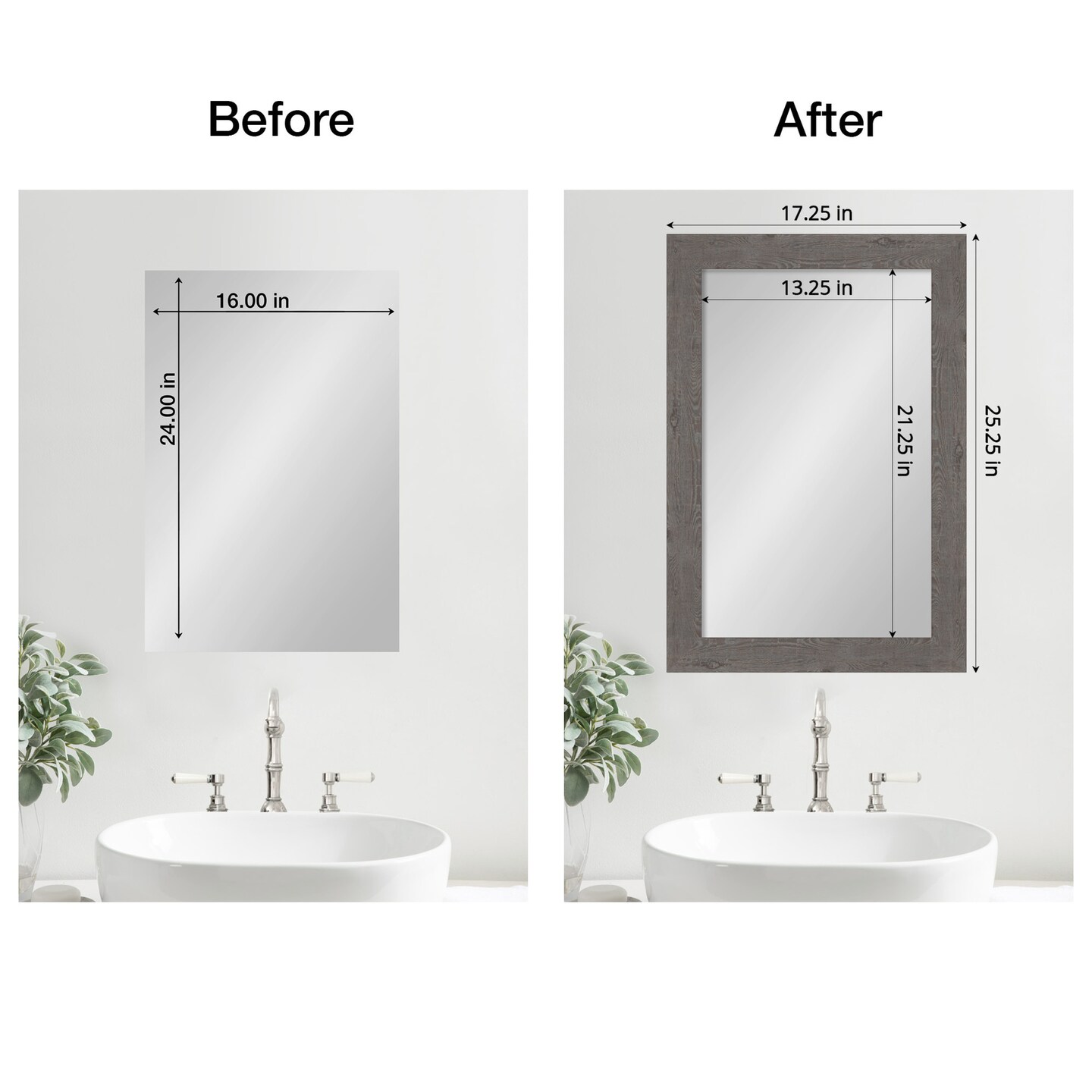 Amanti Art Mirror Makeover Bathroom Mirror Frame Border Kit - Fully Assembled Peel and Stick Frame - Mirror NOT Included - Rustic Plank Narrow Trim