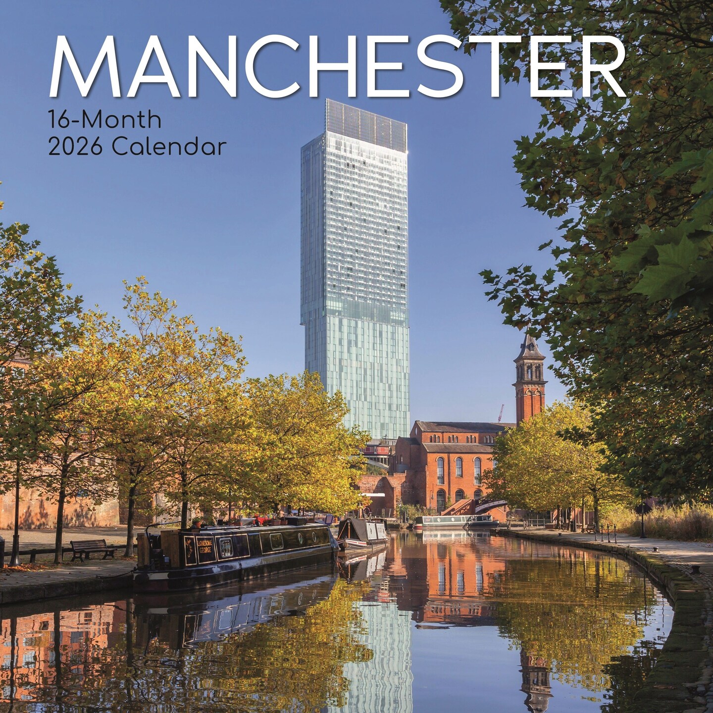 The Gifted Stationery 2026 Square Wall Calendar - 16 Month Wall Planner 2026 With Holidays - With 180 Reminder Stickers - Scenic Manchester Hanging Calendar - 12 x 12 in, 16 Months