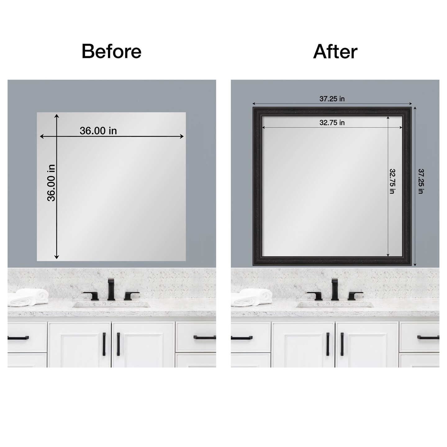Amanti Art Mirror Makeover Bathroom Mirror Frame Border Kit - Fully Assembled Peel and Stick Frame - Mirror NOT Included - Shipwreck Narrow Trim