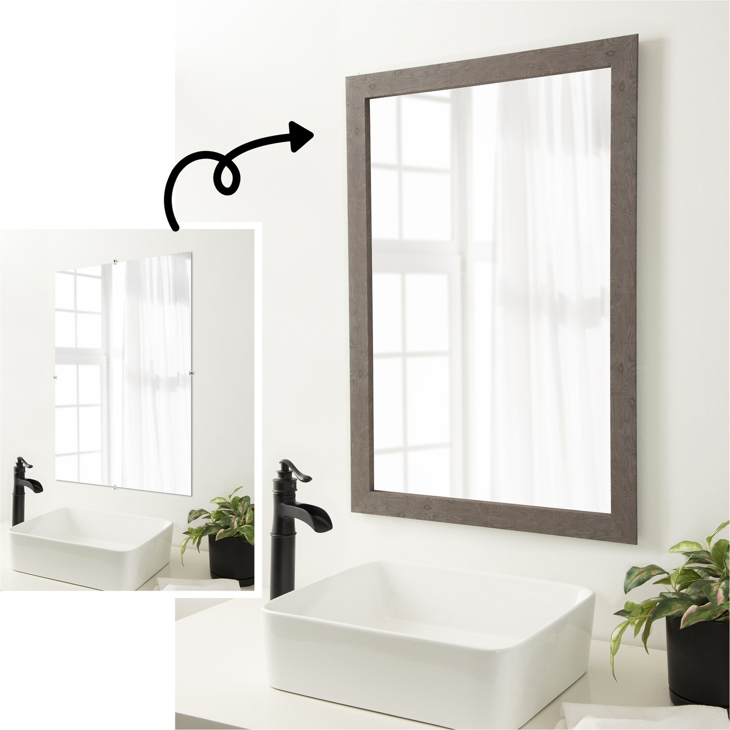Amanti Art Mirror Makeover Bathroom Mirror Frame Border Kit -  Fully Assembled Peel and Stick Frame - Mirror NOT Included - Rustic Plank Narrow Trim