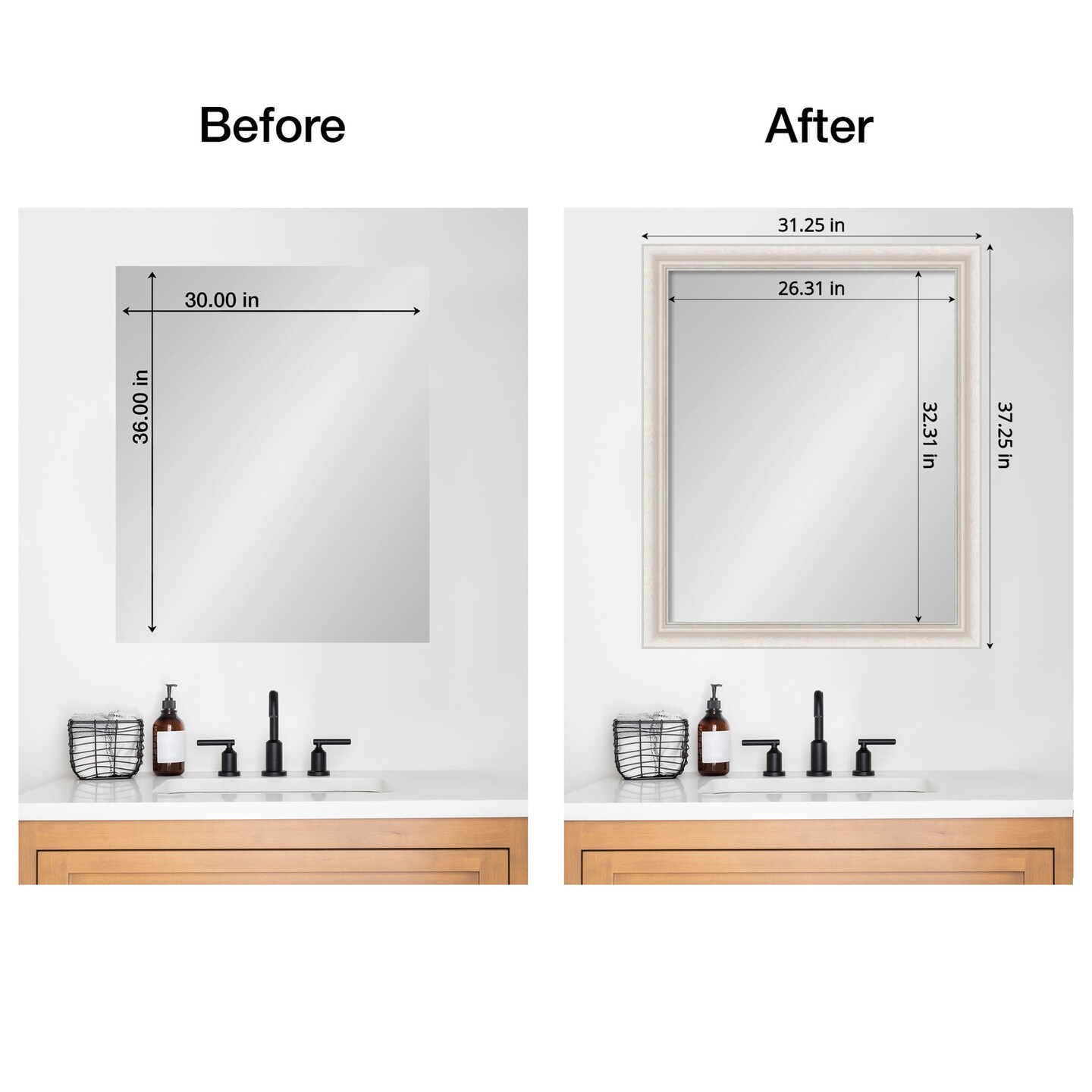 Amanti Art Mirror Makeover Bathroom Mirror Frame Border Kit - Fully Assembled Peel and Stick Frame - Mirror NOT Included - Trio Trim