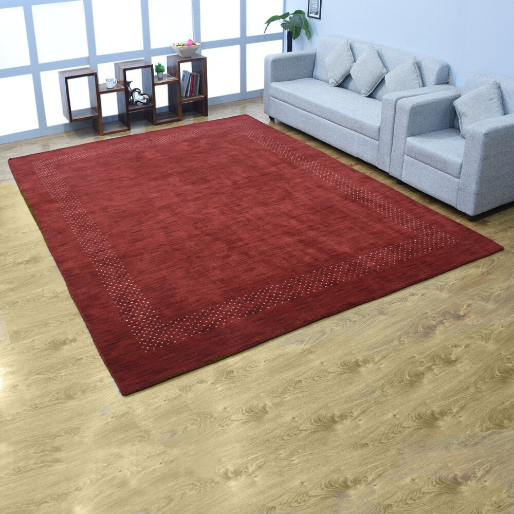 Rugsotic Hand Knotted Wool Area Rug 8X10 Contemporary Red L00531