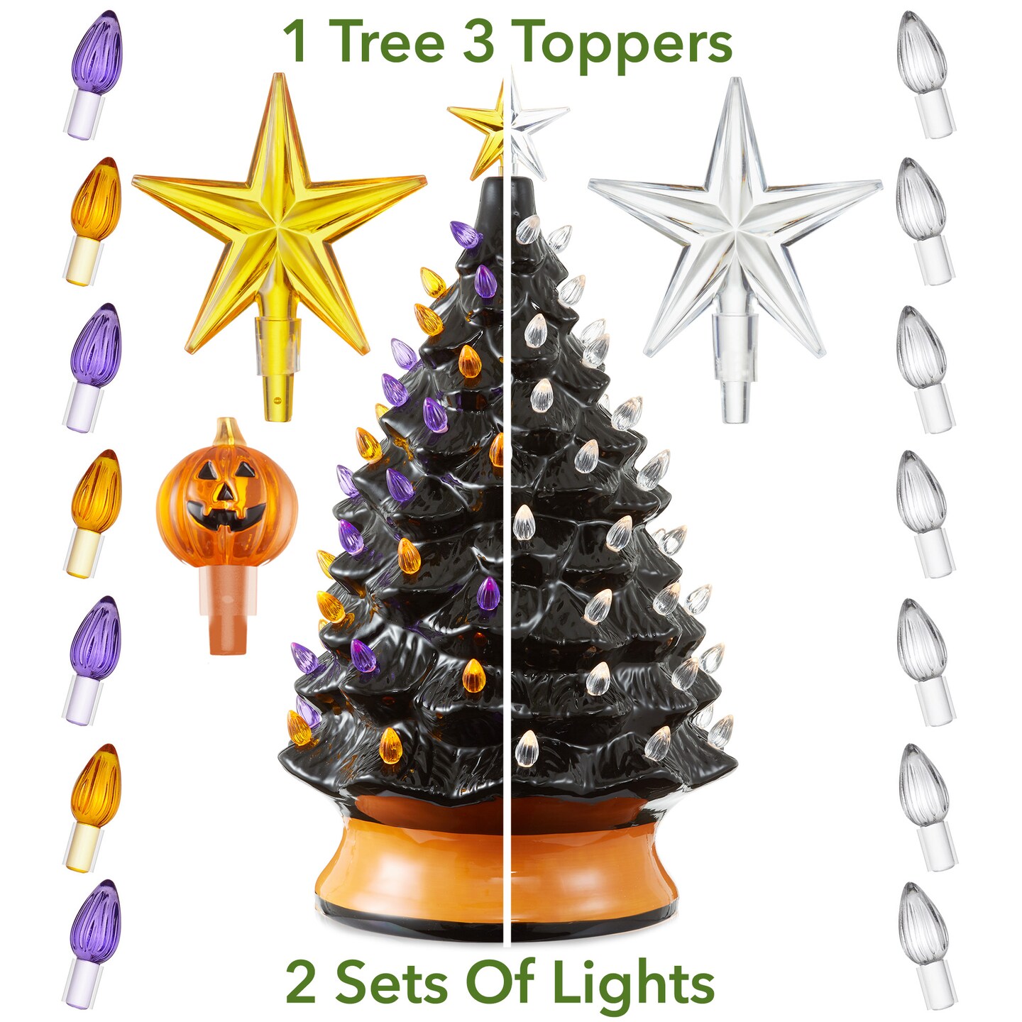 Casafield Hand Painted Ceramic Christmas Tree, 24-Inch Pre-Lit Tree with 148 Multi Color Lights and 2 Star Toppers
