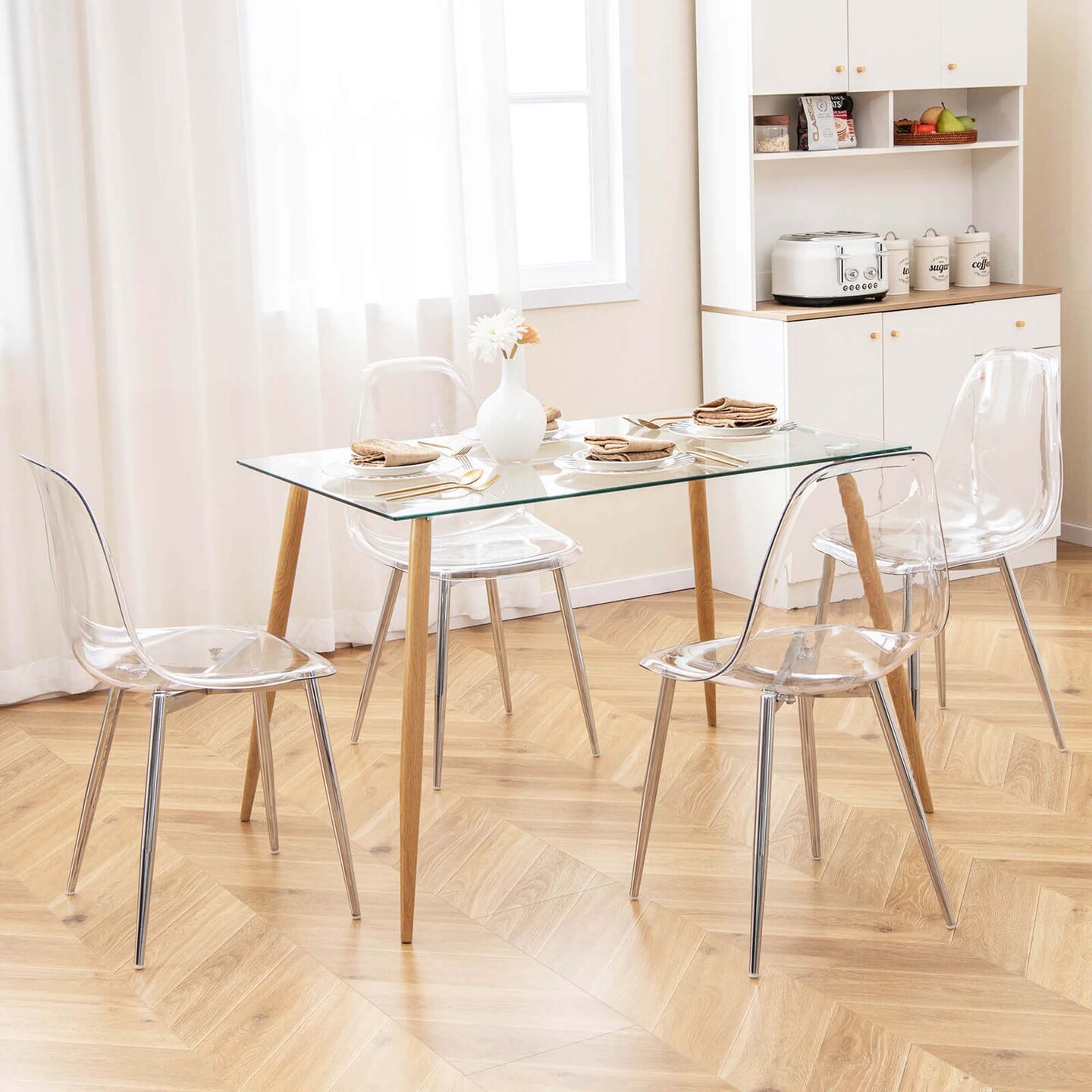 Costway Dining Chair Set of 4 with Heavy-Duty Electroplated Metal Legs Curved Back Armless