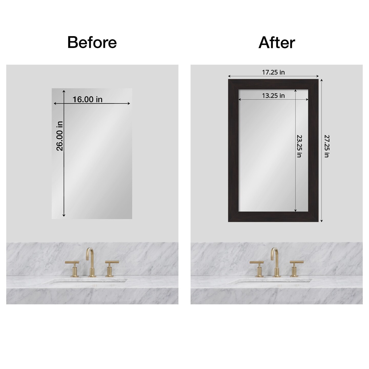 Amanti Art Mirror Makeover Bathroom Mirror Frame Border Kit - Fully Assembled Peel and Stick Frame - Mirror NOT Included - Furniture Espresso Narrow Trim
