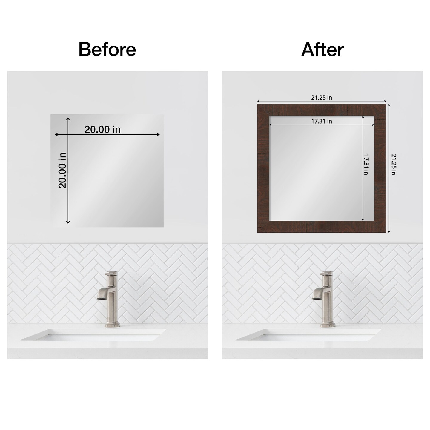 Amanti Art Mirror Makeover Bathroom Mirror Frame Border Kit - Fully Assembled Peel and Stick Frame - Mirror NOT Included - Wildwood Brown Narrow Trim