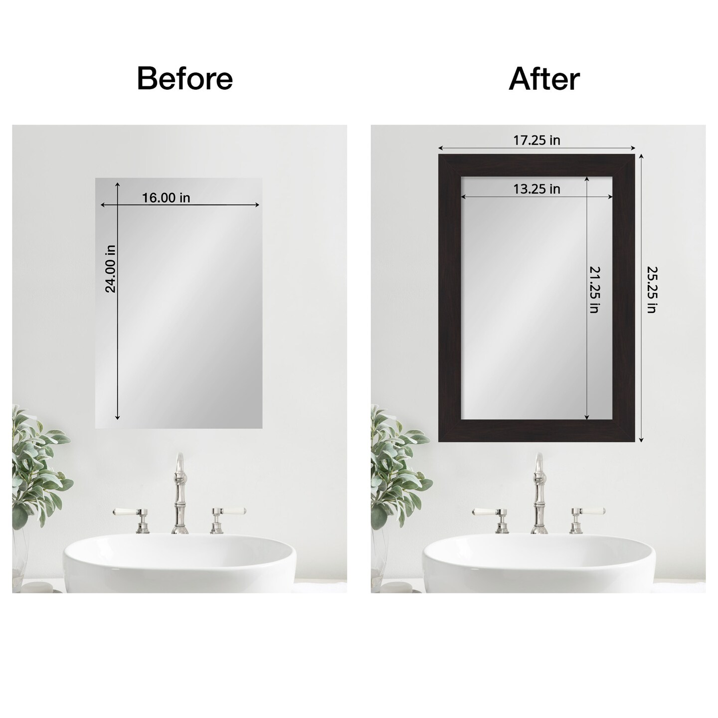 Amanti Art Mirror Makeover Bathroom Mirror Frame Border Kit - Fully Assembled Peel and Stick Frame - Mirror NOT Included - Furniture Espresso Narrow Trim