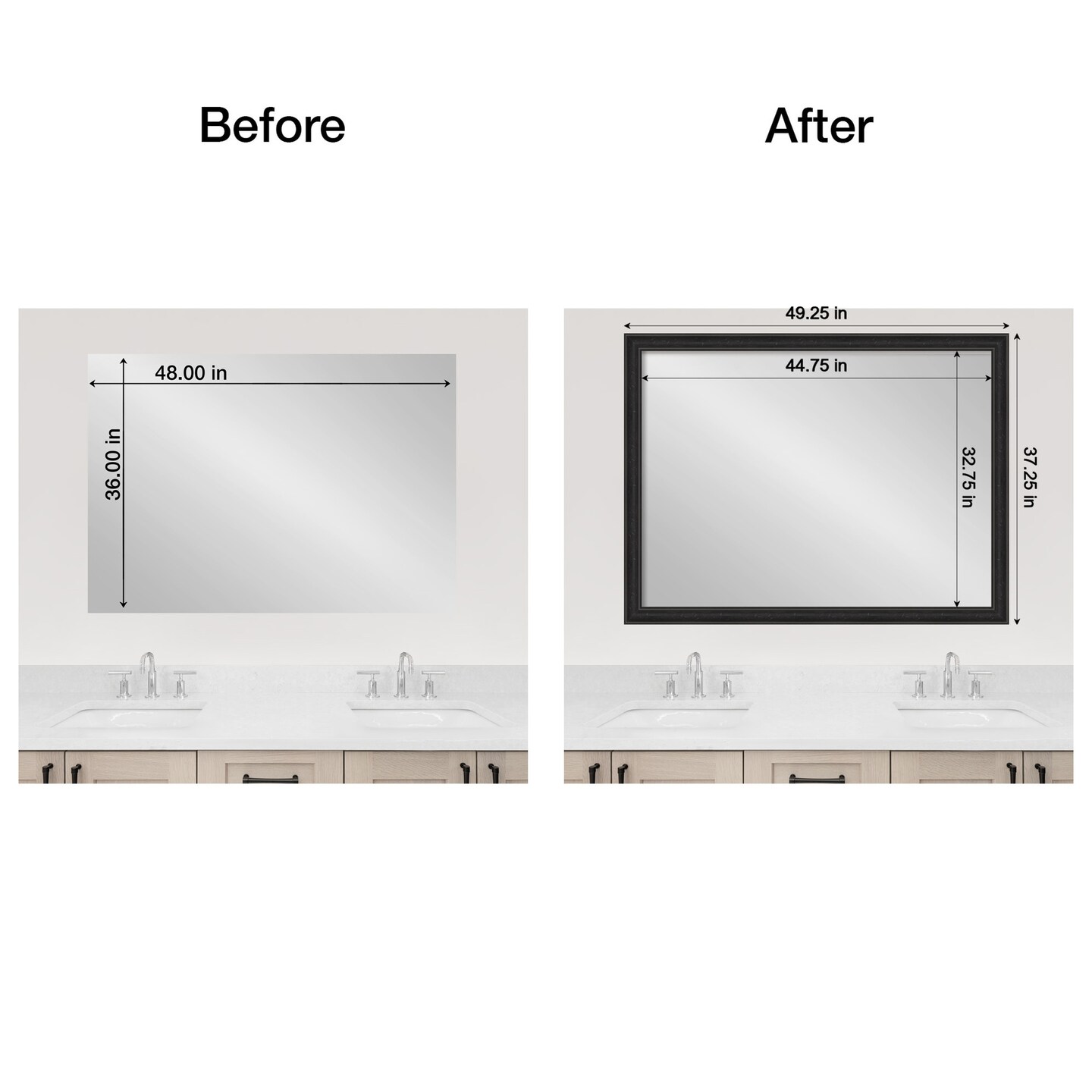 Amanti Art Mirror Makeover Bathroom Mirror Frame Border Kit - Fully Assembled Peel and Stick Frame - Mirror NOT Included - Shipwreck Narrow Trim