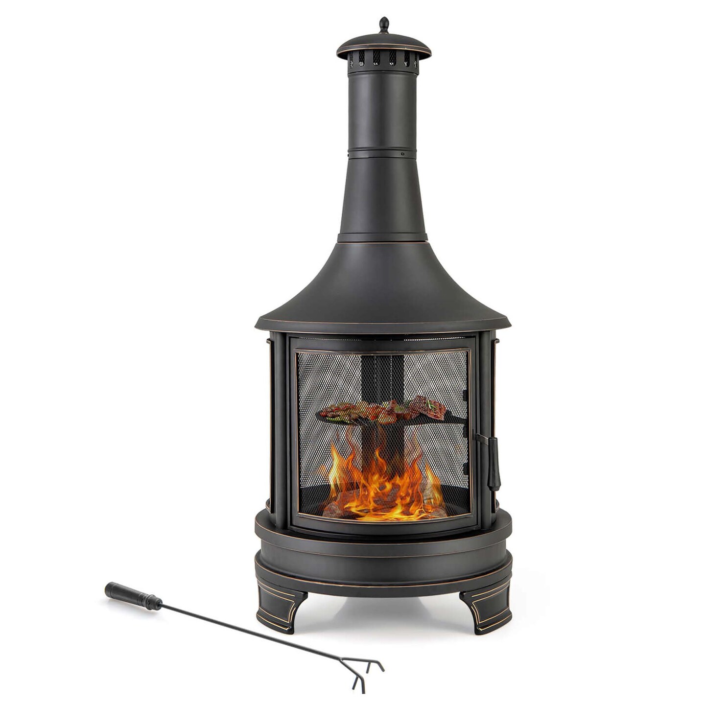 Costway 30 Inch Outdoor Fire Pit Chiminea 2 in 1 Wood Burning Metal Fireplace with Grill Michaels