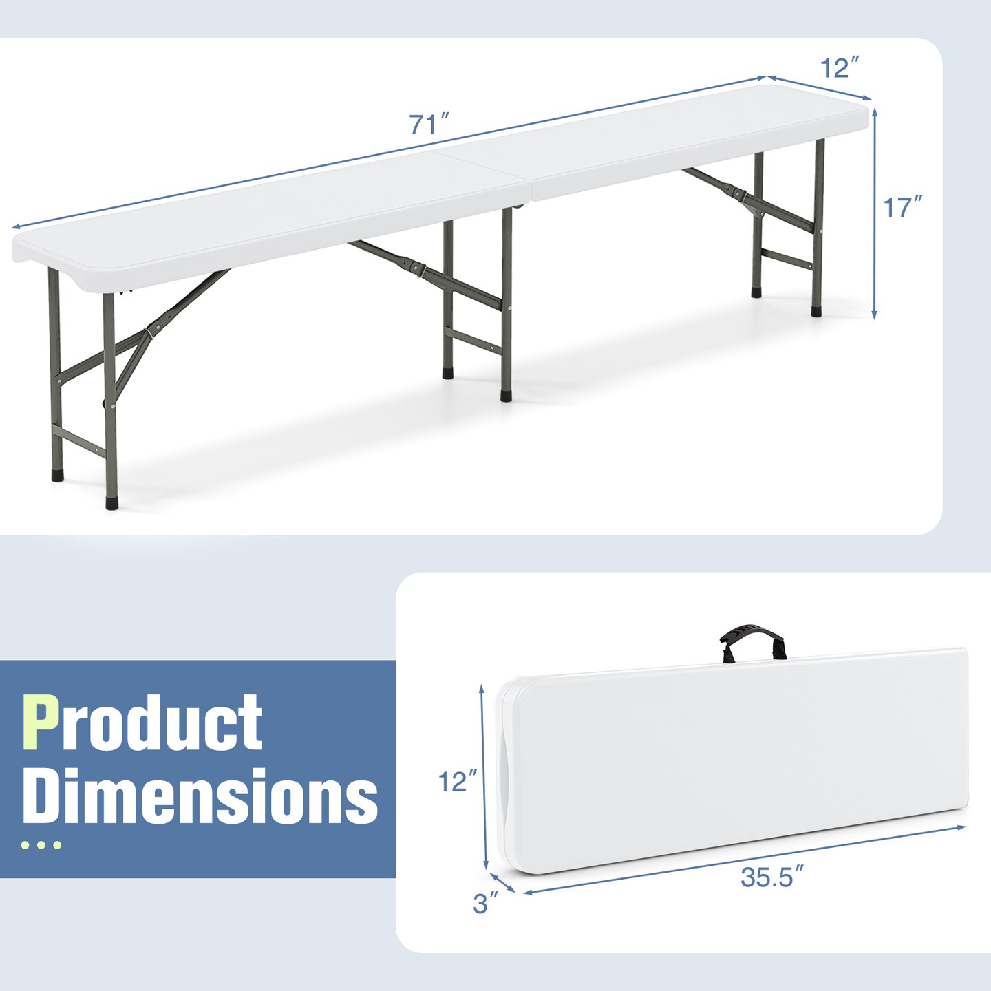 6 Feet HDPE Foldable and Portable Bench with Metal Frame and Safety Lock Ideal for Outdoor Use