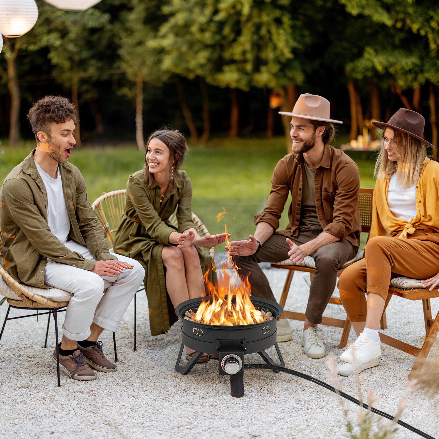 Black Metal and Stainless Steel 2-in-1 Fire Pit with Grill