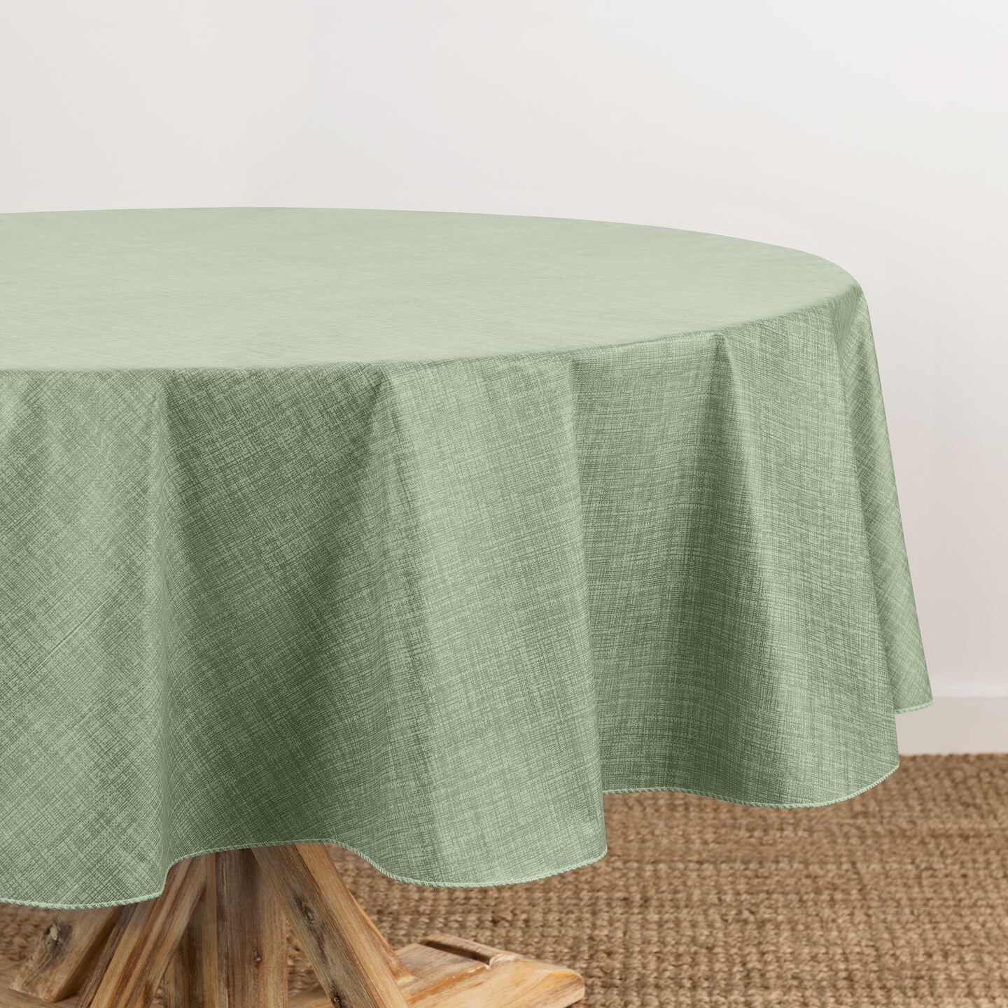 Threadmade Home Monterey Linen Texture Vinyl Indoor/Outdoor Tablecloth, Sage - 60"W x 84"L Oval