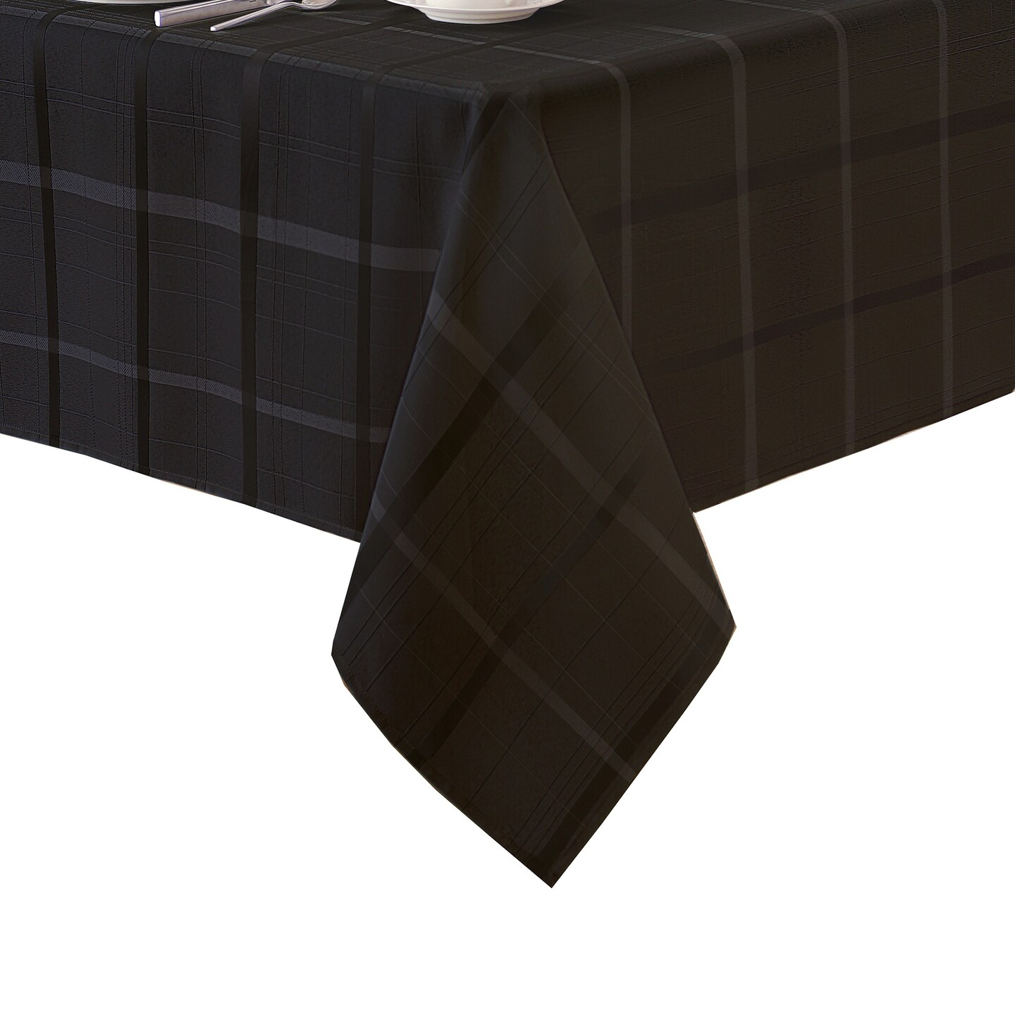 Threadmade Home Elegance Plaid Jacquard Tablecloth, Black - 60"W x 84"L