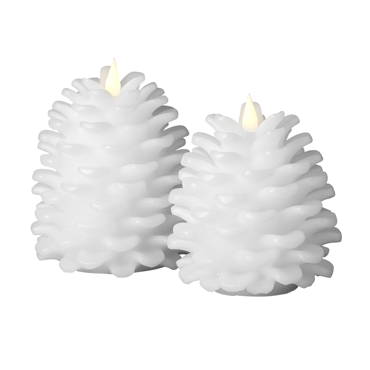 Christmas Pinecone Flameless Candle 2pc Set - 4x4,5x6 White