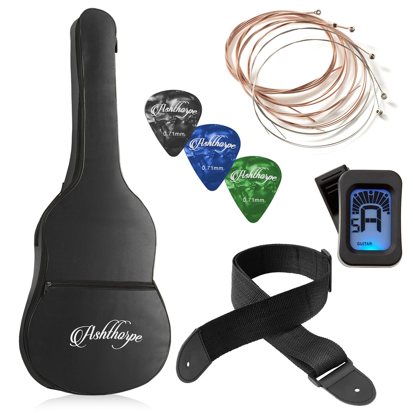 Ashthorpe Beginner Acoustic Guitar Package, Basic Starter Kit w/ Gig Bag, Strings, Strap, Tuner, Picks