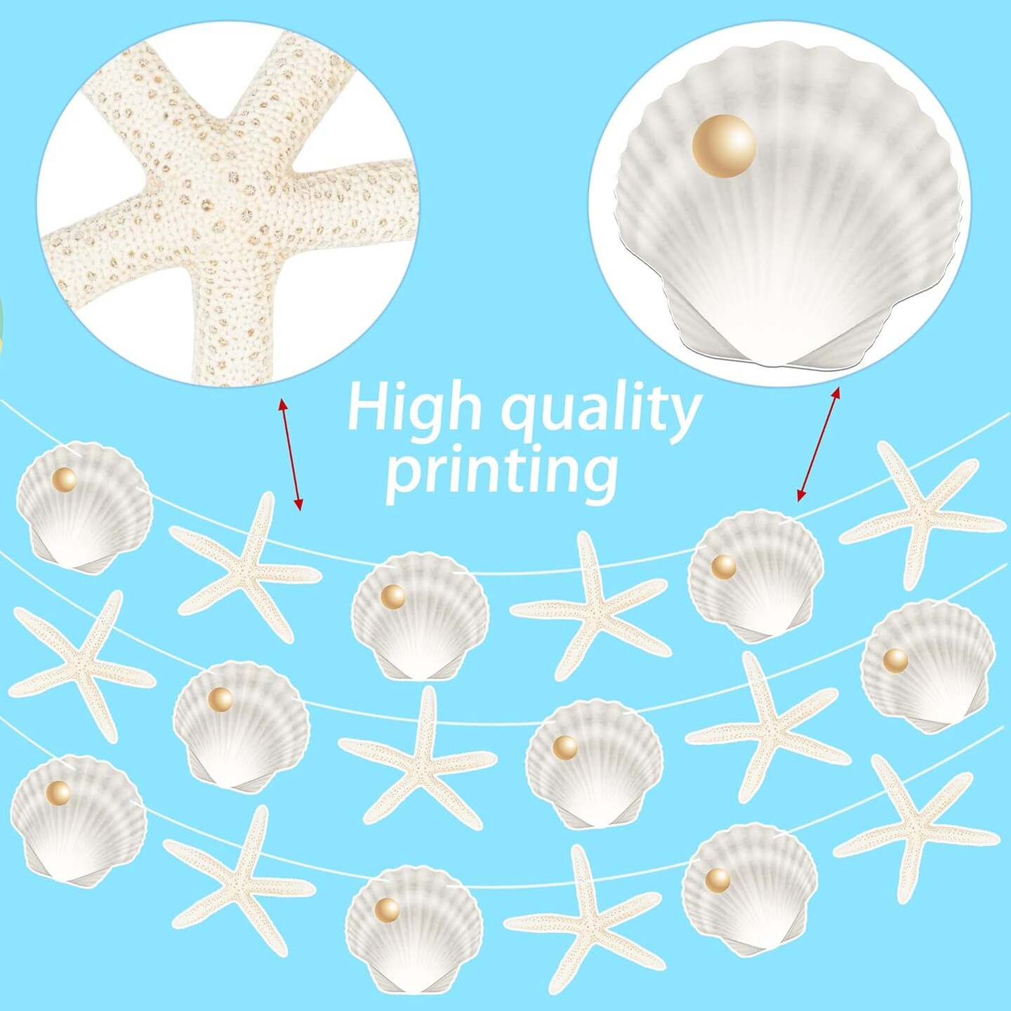 Starfish Sea Shell Banners 4PCS Coastal Beach Party Decorations