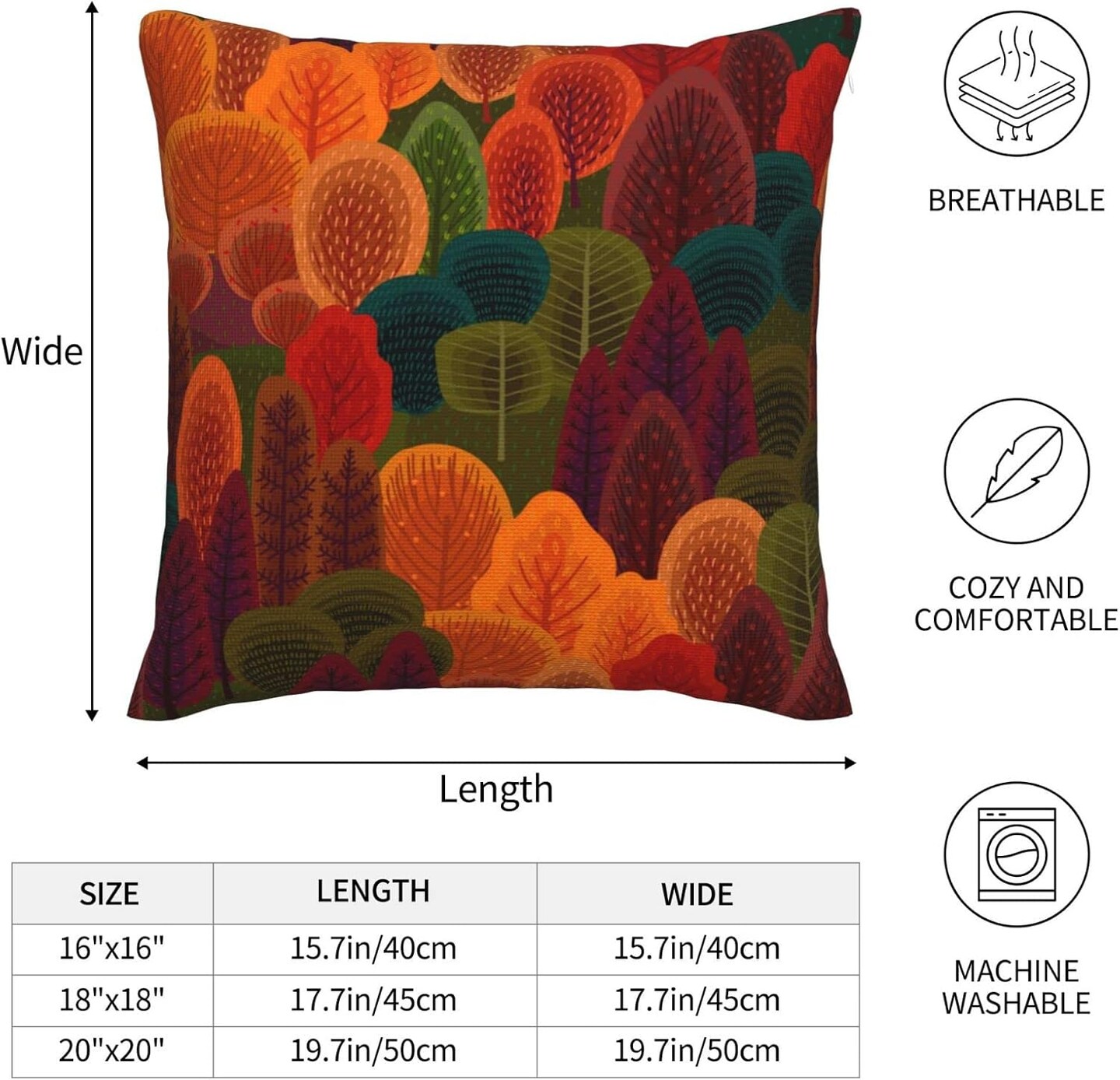 Fall Forest Throw Pillow Covers Decorative Linen Pillow Cases Set of 2 Square Cushion Cover for Couch Sofa Bedroom Patio 18x18 Inch