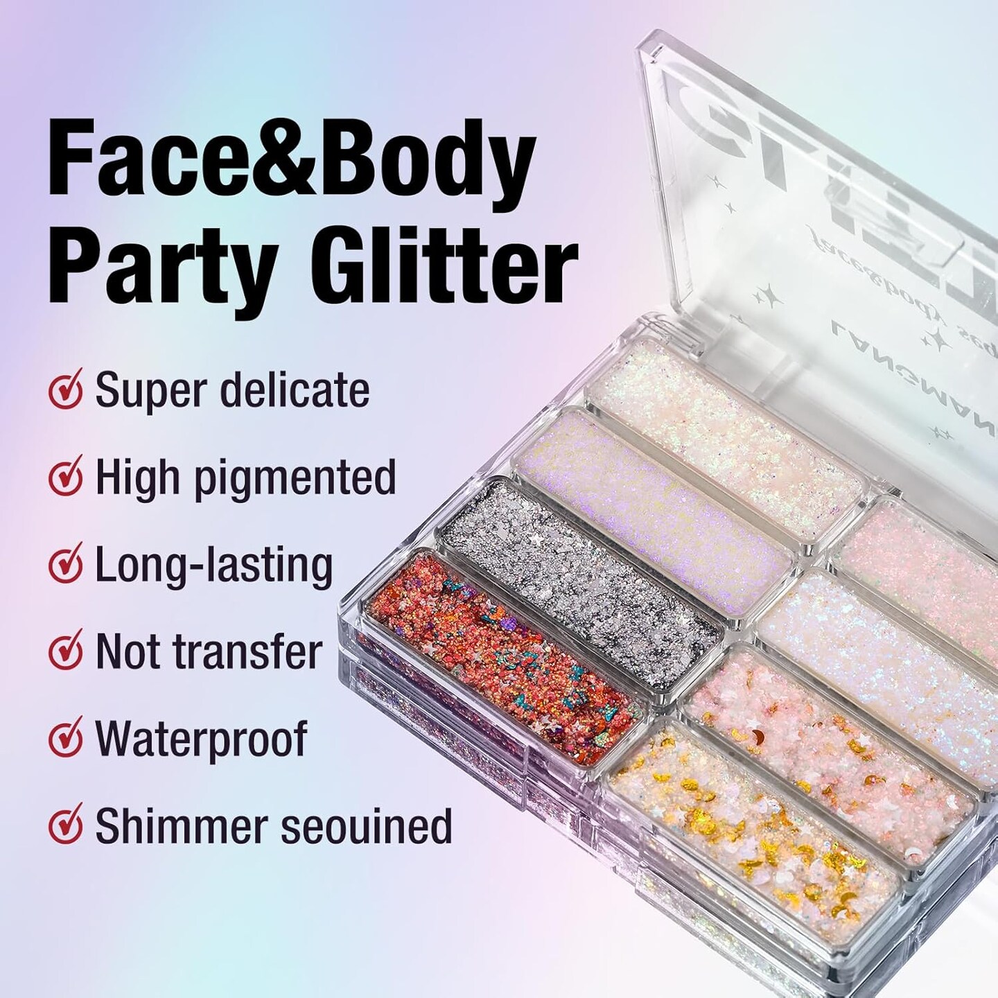 8 Colors Face &#x26; Body Glitter Palette - Holographic Changing Sparkling Mermaid Sequins for Women Girls Music Festival Party Rave Makeup(#A)