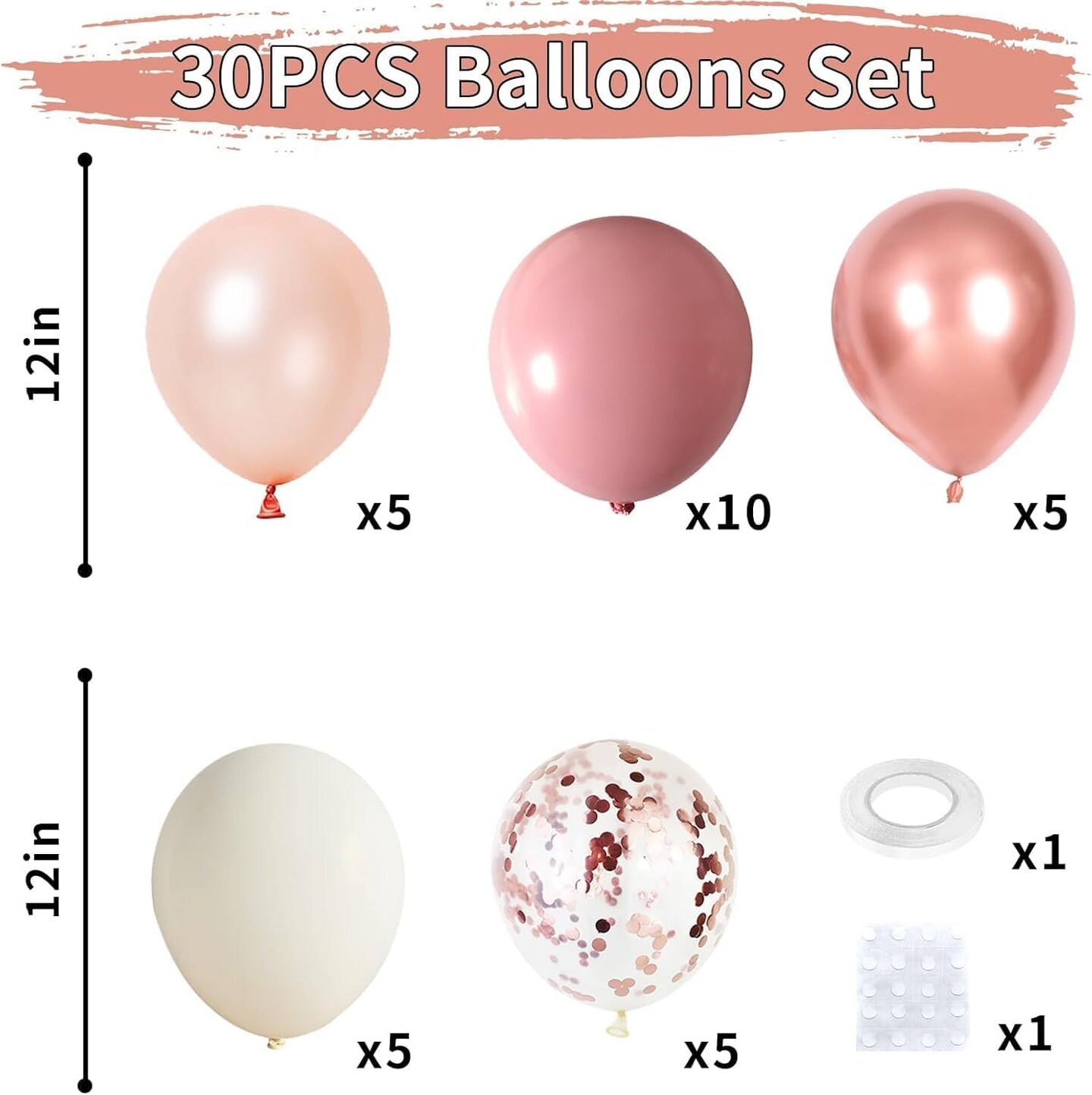Dusty Pink Boho Blush Balloons, Metallic Rose Gold Retro Pink Ivory White Balloons, Nude Cream White Balloon and Confetti Balloons for Bridal Baby Shower Girls Birthday Wedding Decor Supply