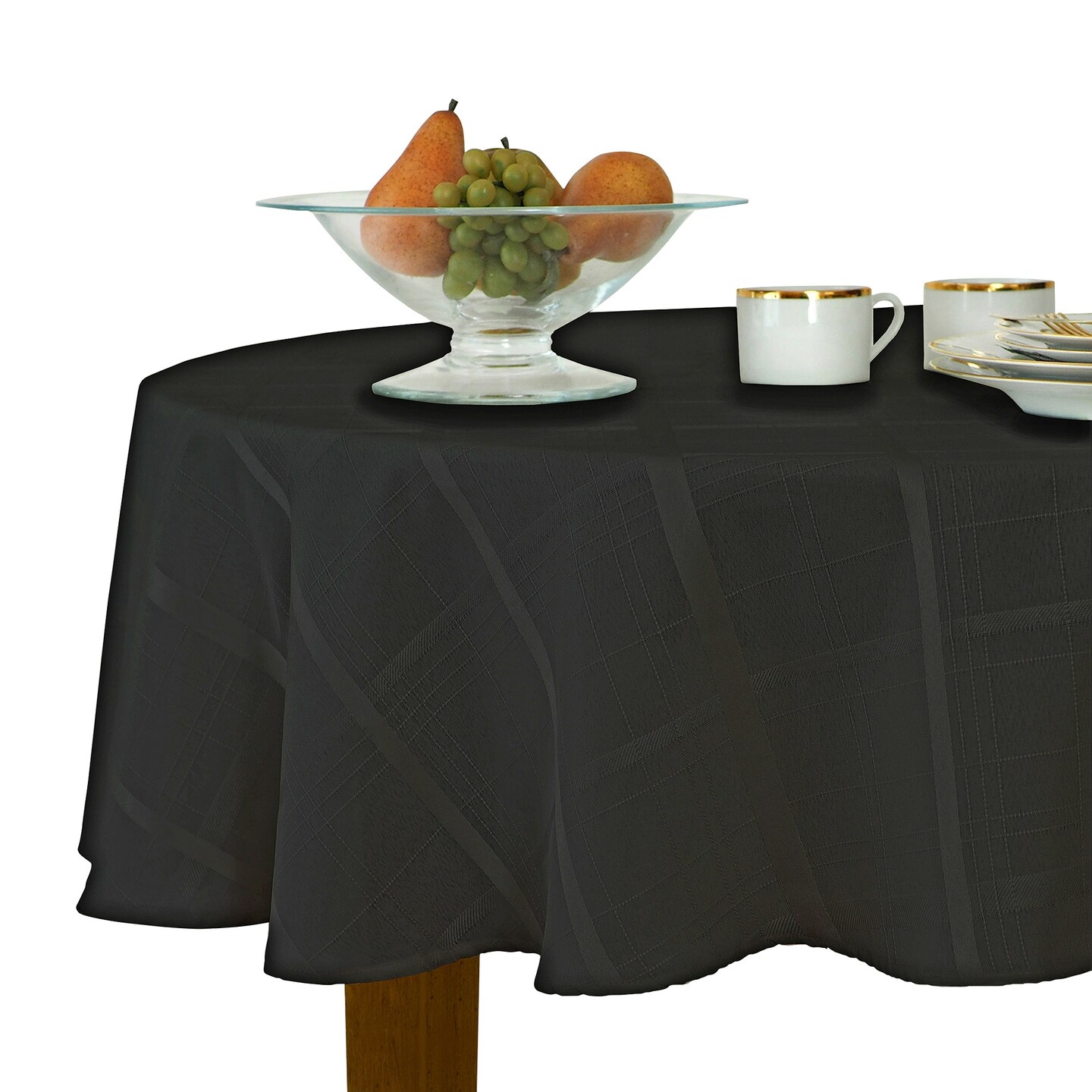 Threadmade Home Elegance Plaid Jacquard Tablecloth, Black - 70"W x 70"L Round