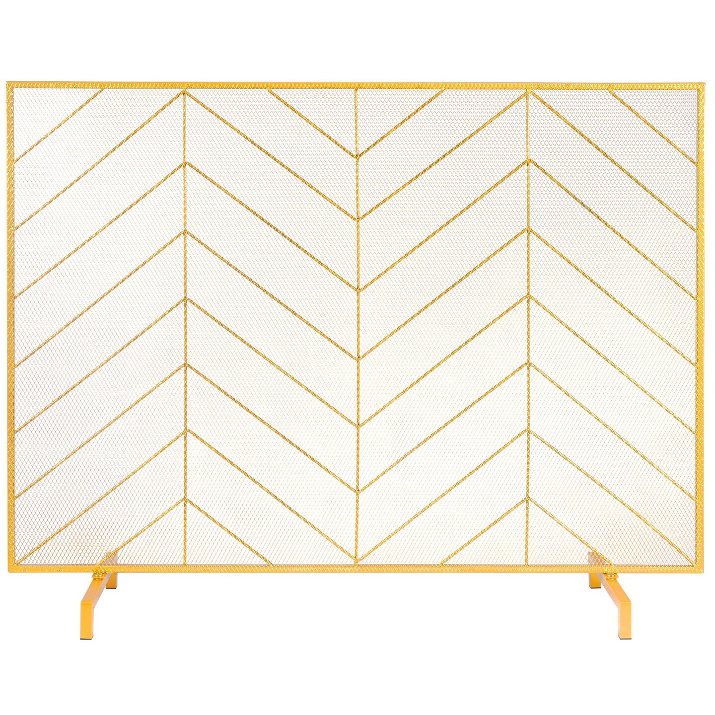 Fireplace Screen 38.6 in Iron Mesh Spark Guard Hearth Screen Gold