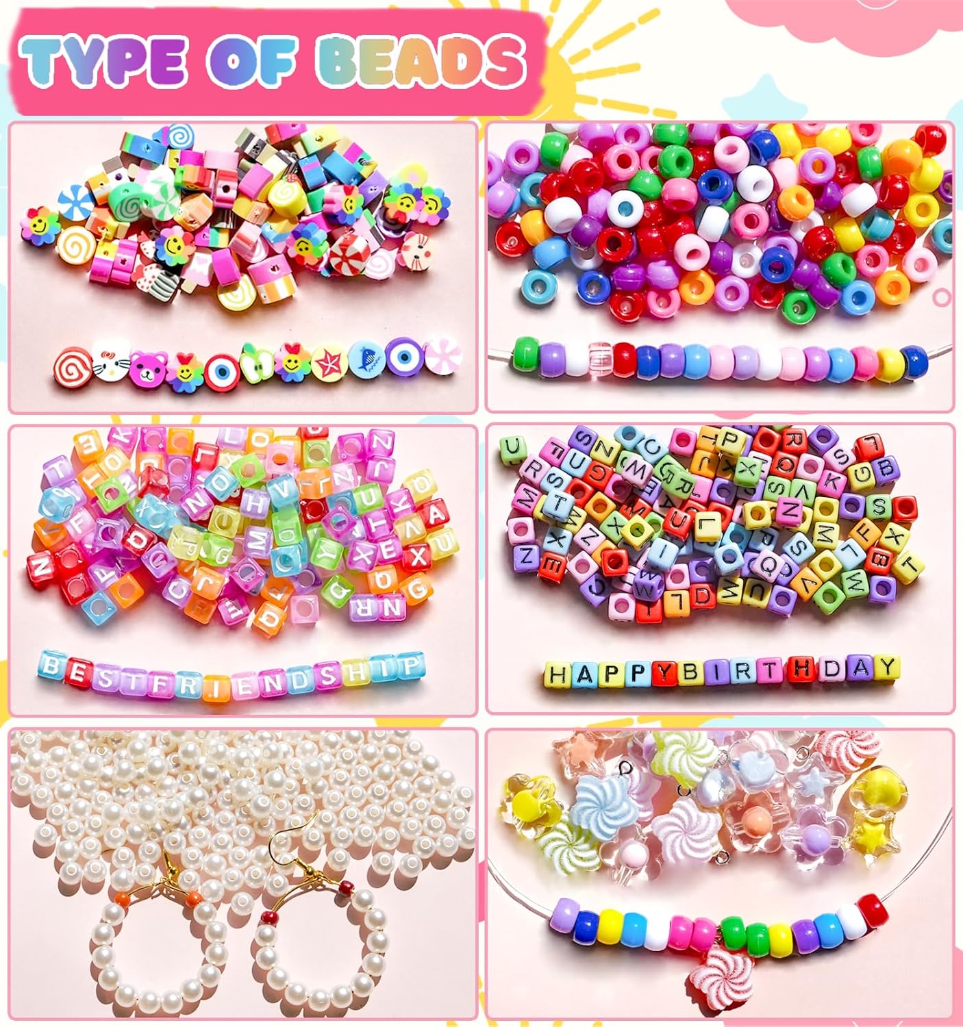 Bead Bracelet Making Kit, Friendship Bracelets Making Beads Kit, Pony Beads Charms Beads Clay Flower Letter Beads for Jewelry Making Kit, DIY Arts and Crafts Gifts for Girls Age 6 7 8 9 10-12