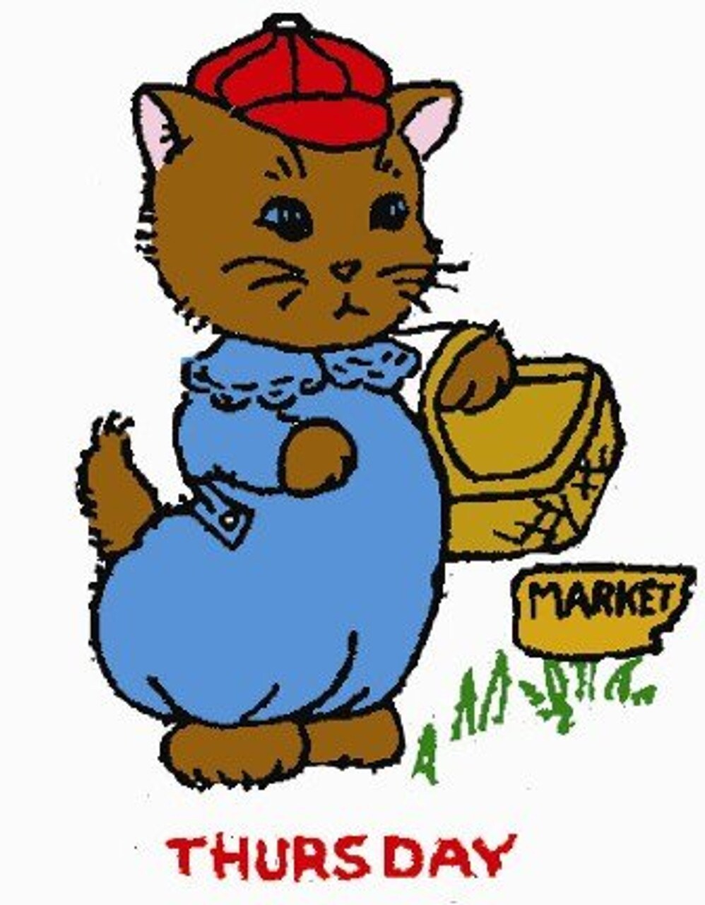 Aunt Martha's Kitten Chores 3982 days of the week embroidery iron on pattern