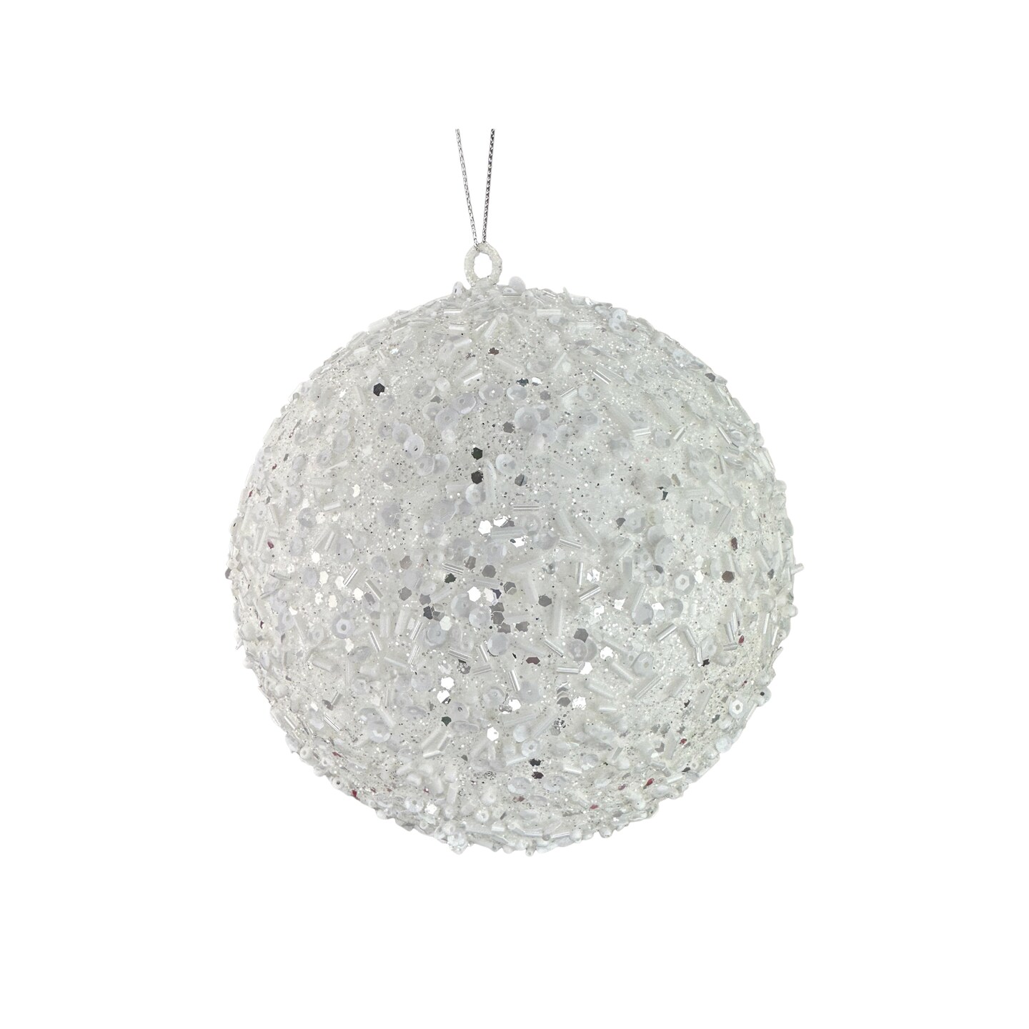 White 6&#x22; Sequin Ornament Ball &#x2013; Glitter Christmas Decoration-86551WT