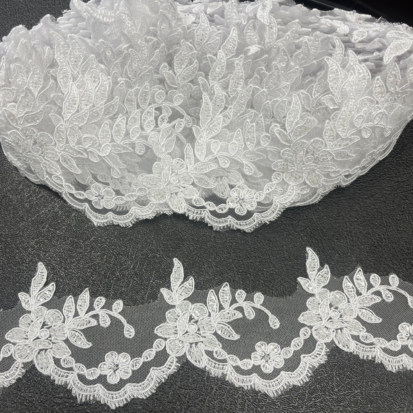 1 Yard Beaded & Corded Embroidered Lace Trim 3" Wide 100% Polyester Net Mesh for Special Occasion Dresses