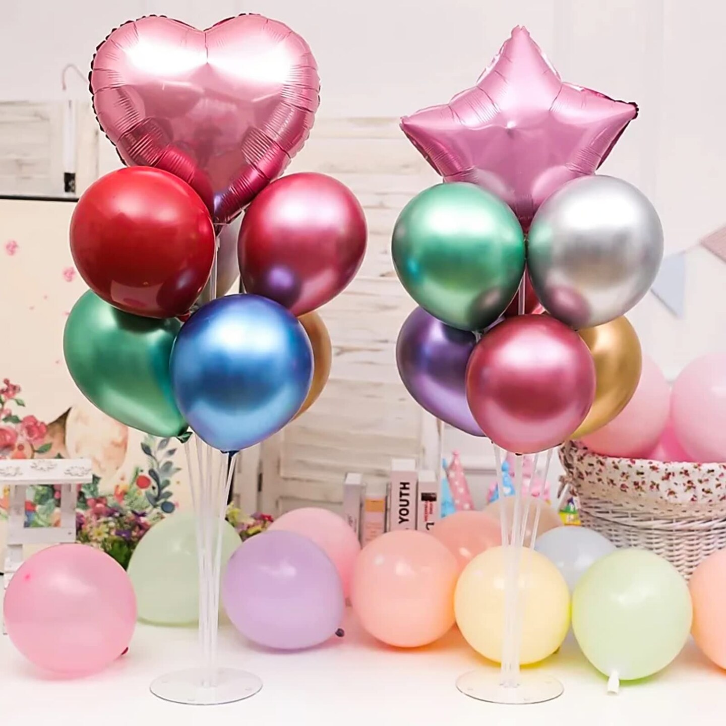 Voircoloria 4 Sets Balloon Stand Kits, Balloon Sticks Holder with Base for Table Graduation Birthday Baby Shower Gender Reveal Party Decorations